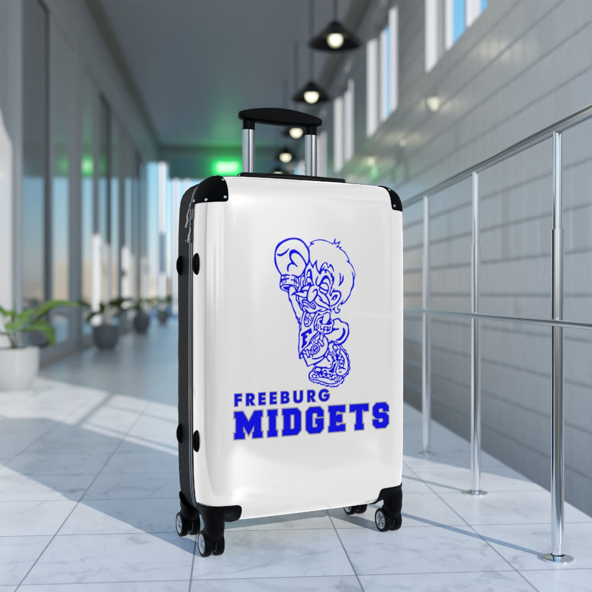 White Freeburg Midgets Suitcases - White Front/ Black Back