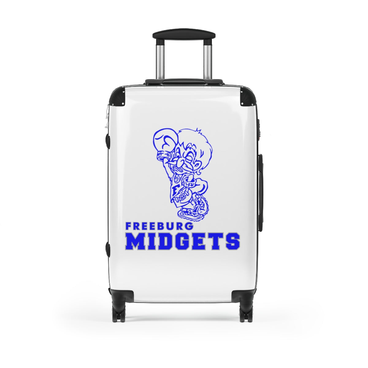 White Freeburg Midgets Suitcases - White Front/ Black Back