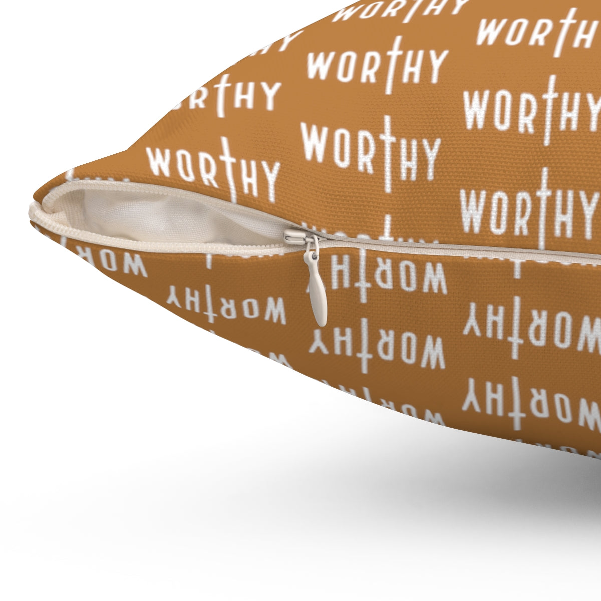 Light Brown Christian "Worthy" Pattern Square Pillow