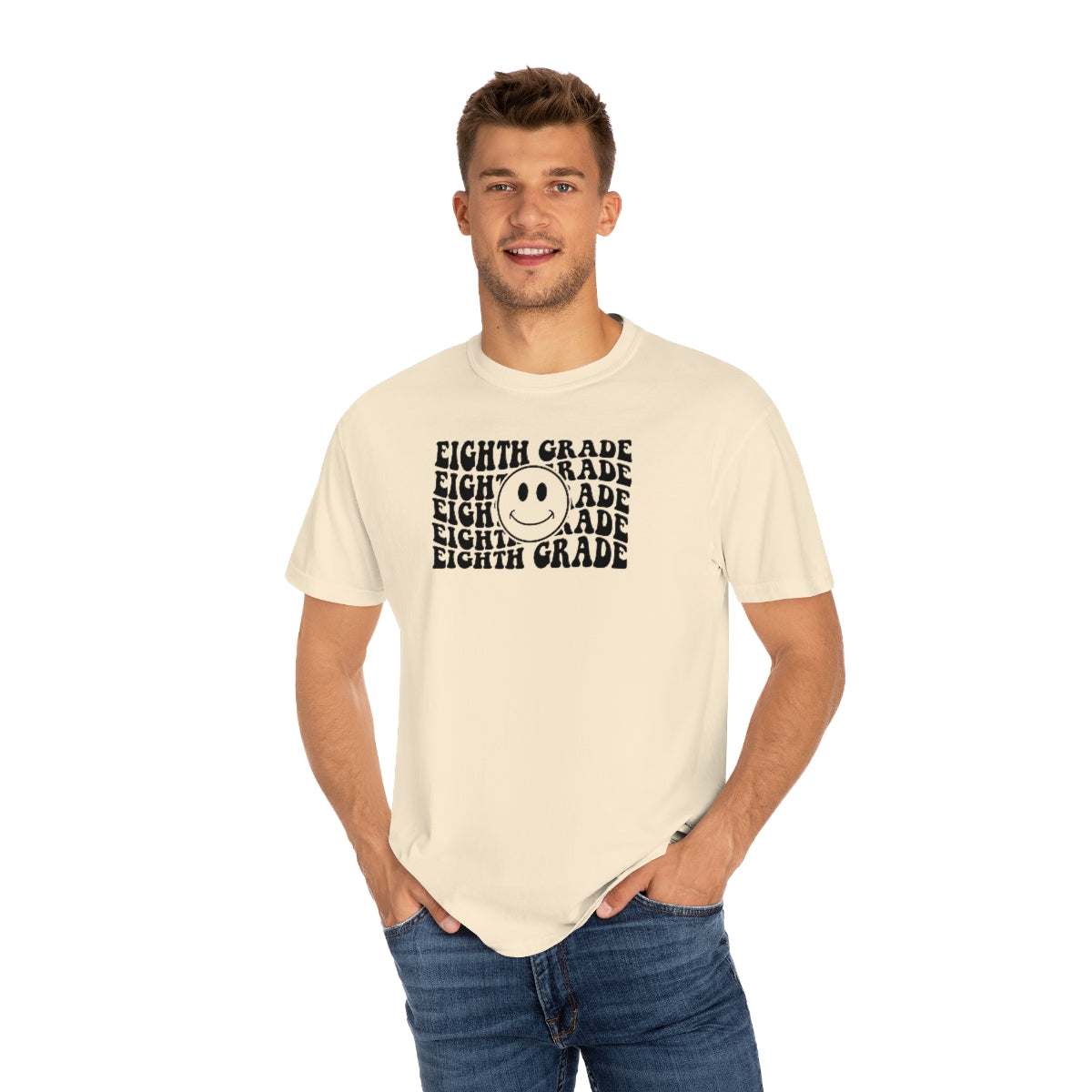 8th Grade Smiley Face Black Print Unisex Garment-Dyed PREMIUM T-shirt