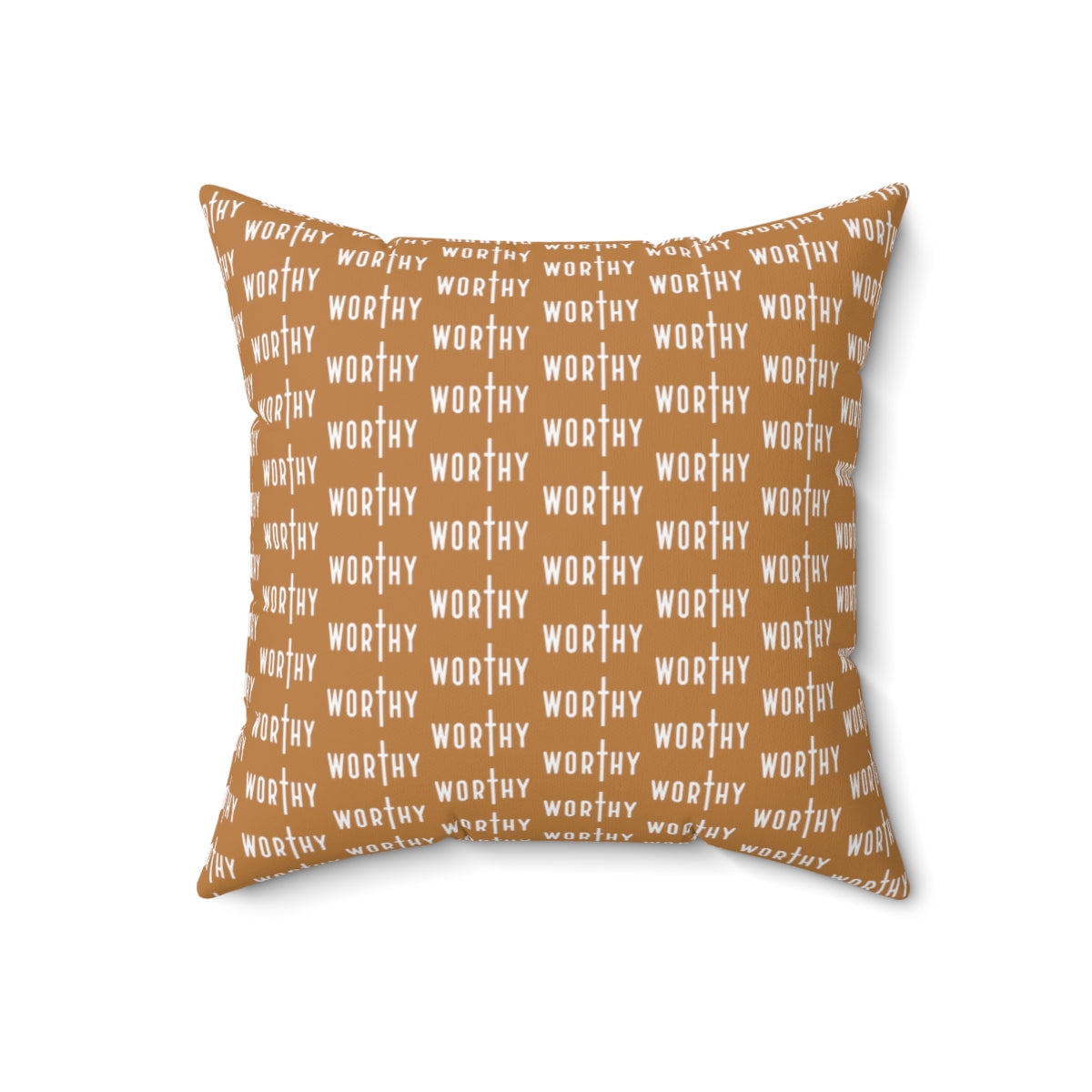 Light Brown Christian "Worthy" Pattern Square Pillow