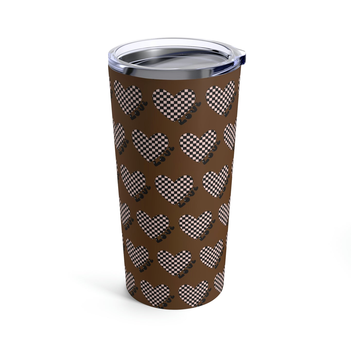 Checkered Heart with Brown Backgroud Tumbler 20oz