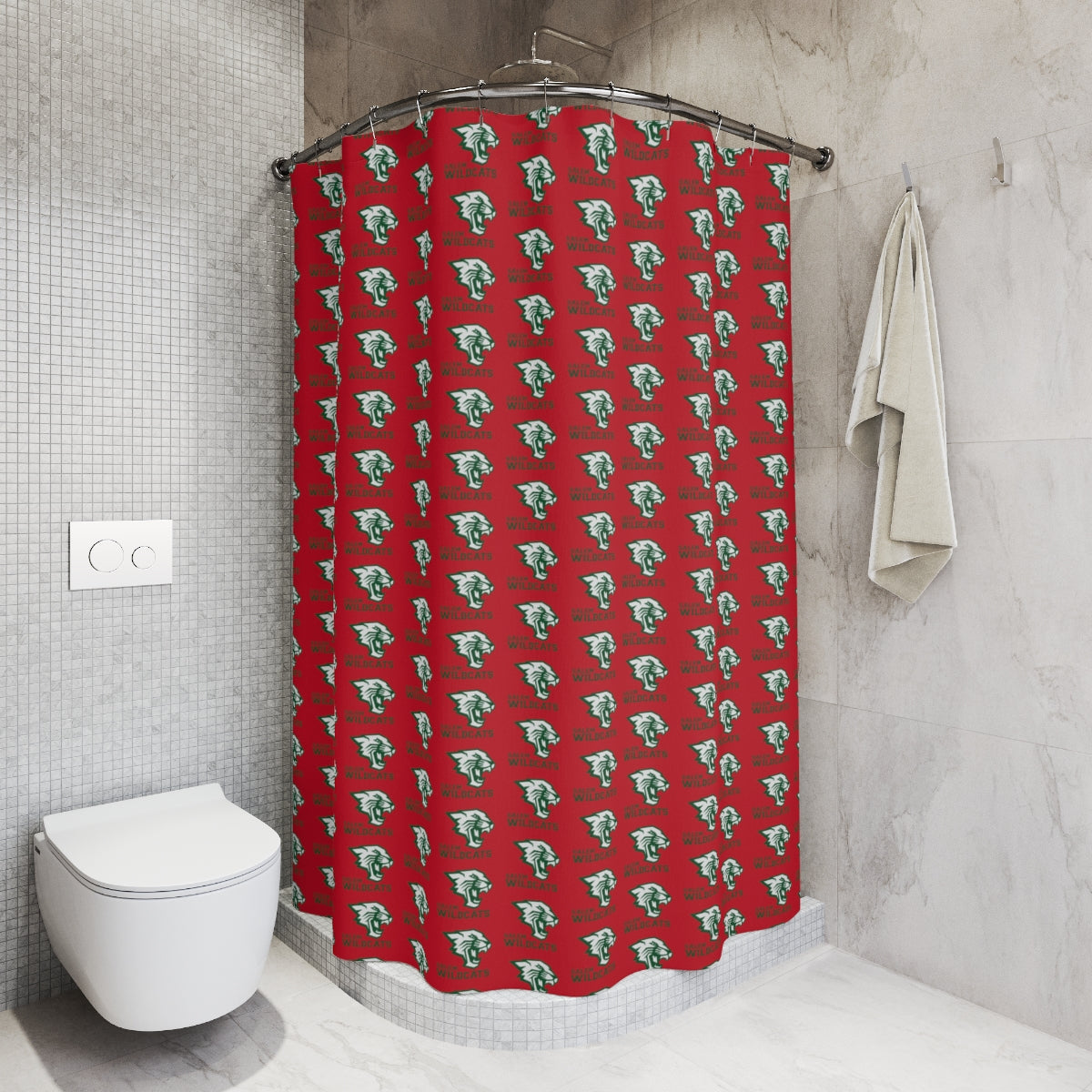 Red Salem Wildcats Pattern Polyester Shower Curtain