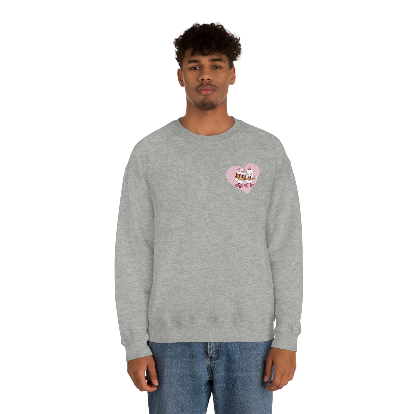 Front and Back Image "I love you a Latte!" Unisex Heavy Blend™ Crewneck Sweatshirt