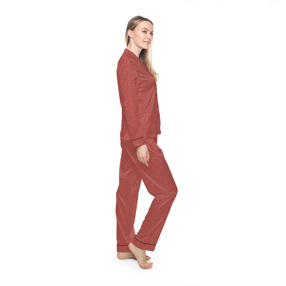 Christmas Candy Cane Pattern Women's Satin Pajamas (AOP)