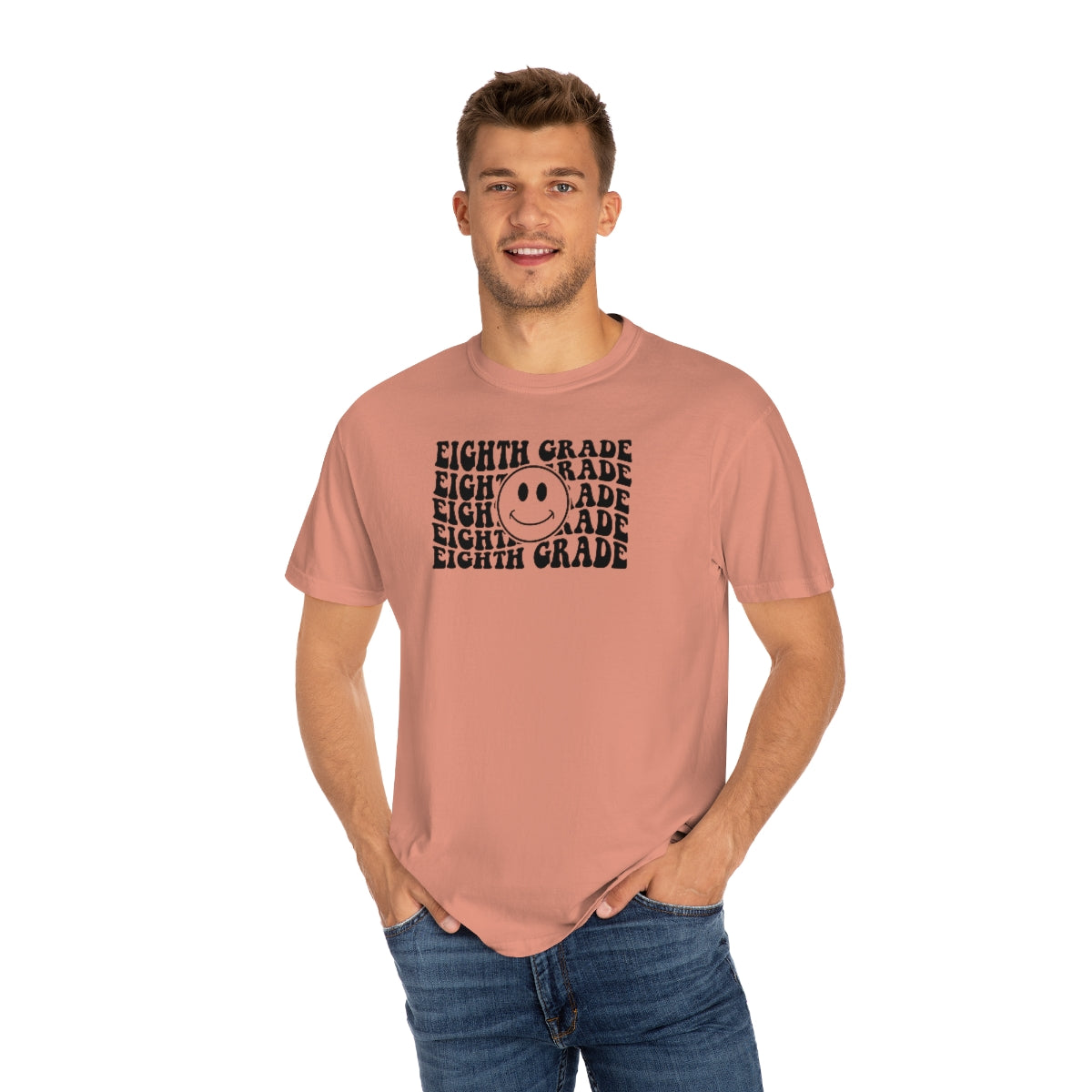 8th Grade Smiley Face Black Print Unisex Garment-Dyed PREMIUM T-shirt