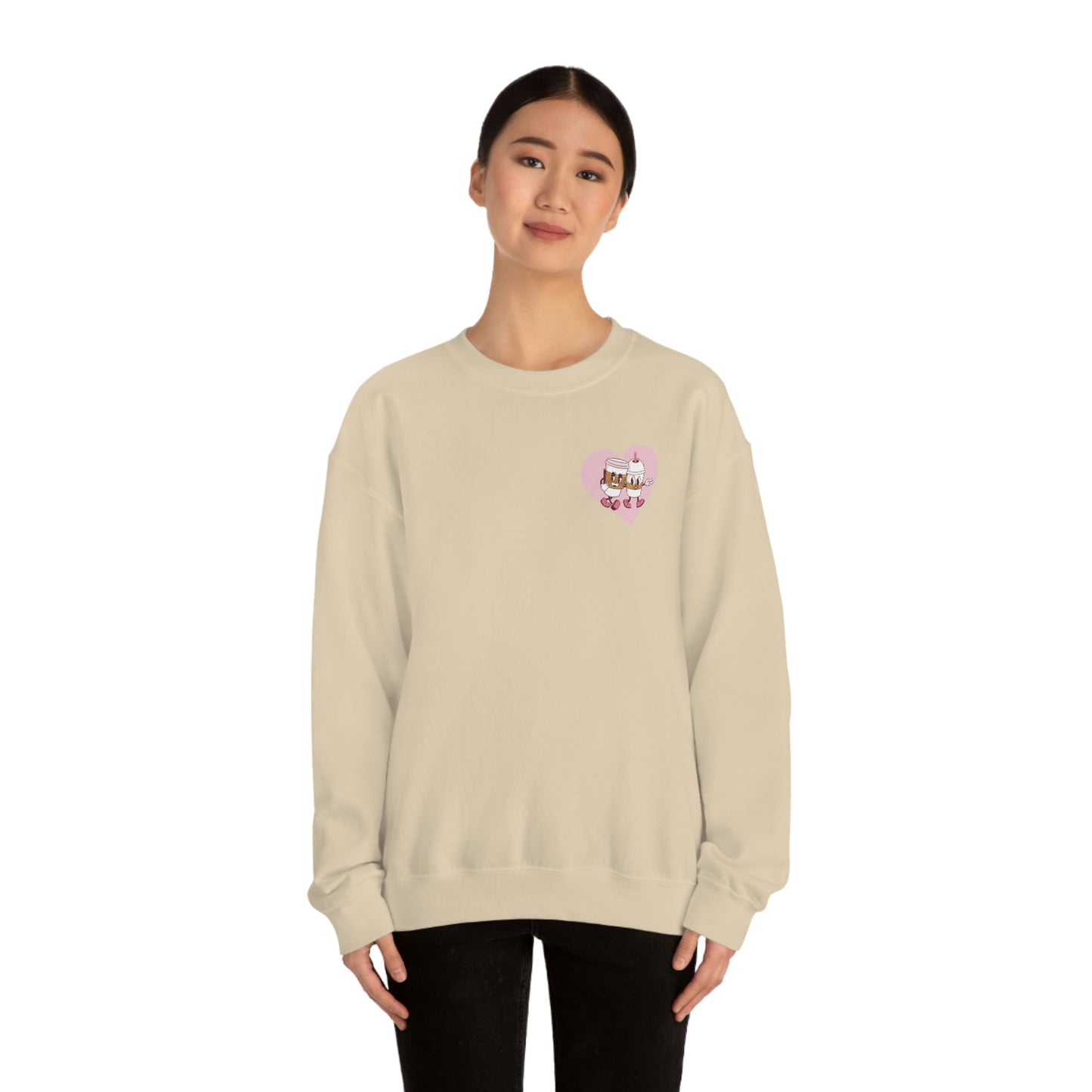 Front and Back Image "I love you a Latte!" Unisex Heavy Blend™ Crewneck Sweatshirt