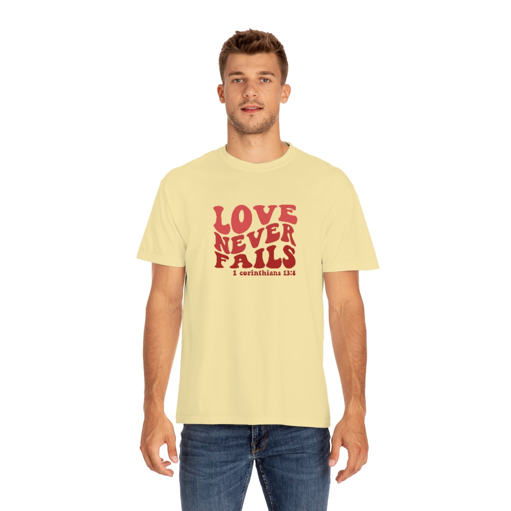 Love Never Fails Unisex Garment-Dyed PREMIUM T-shirt