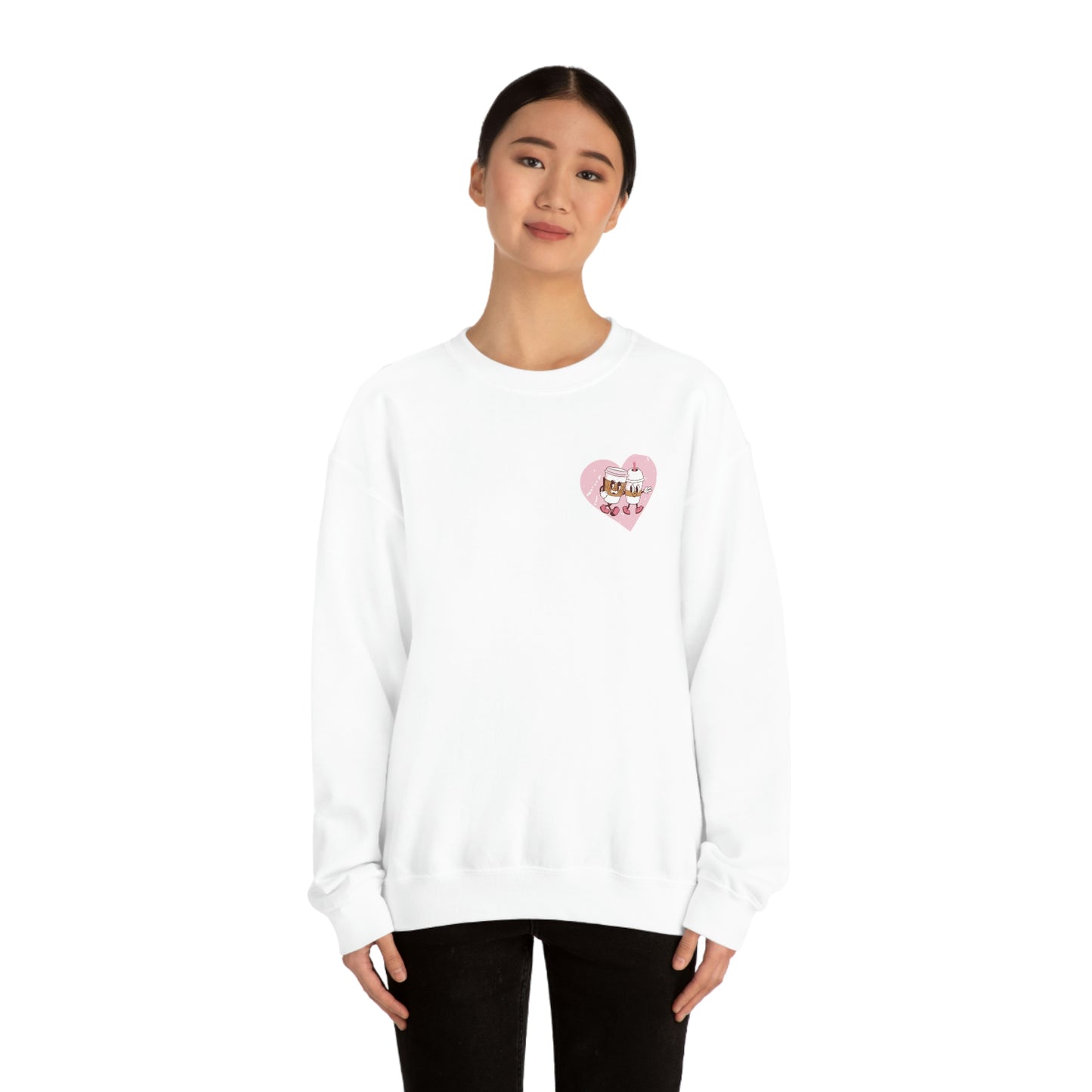 Front and Back Image "I love you a Latte!" Unisex Heavy Blend™ Crewneck Sweatshirt