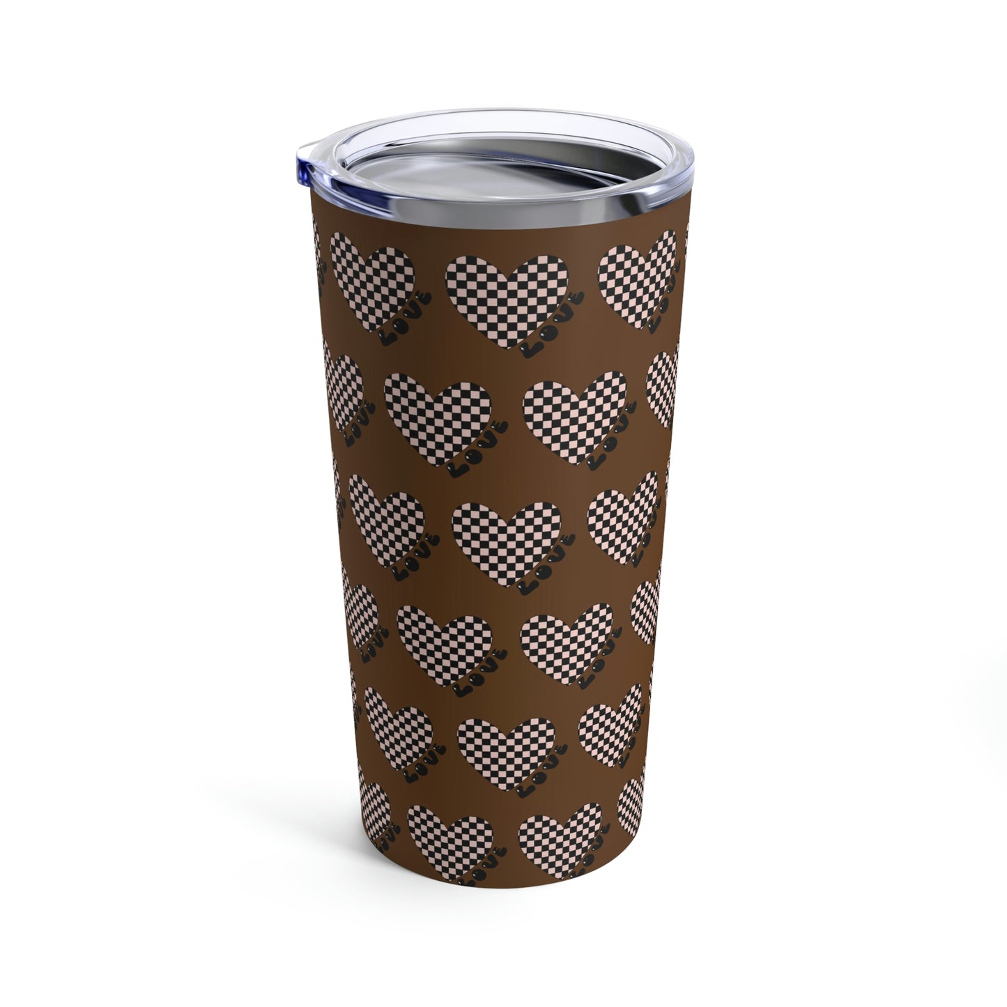 Checkered Heart with Brown Backgroud Tumbler 20oz
