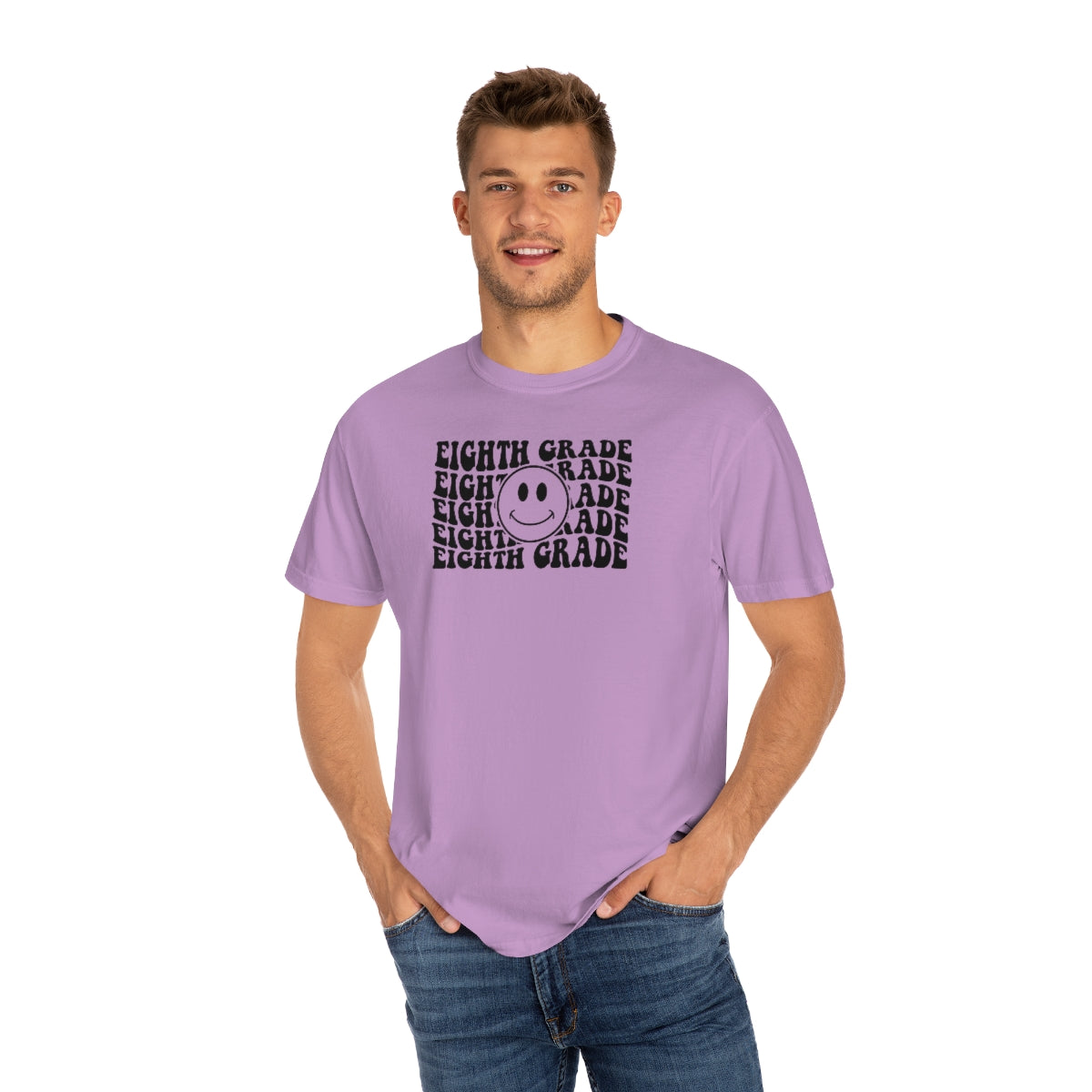 8th Grade Smiley Face Black Print Unisex Garment-Dyed PREMIUM T-shirt