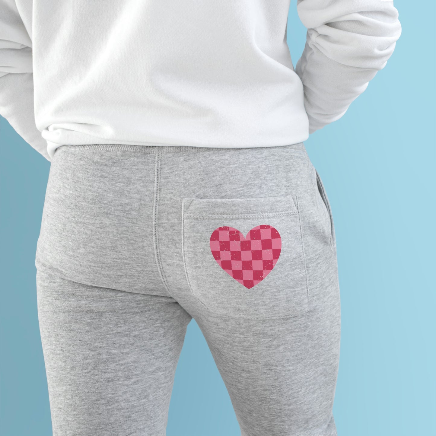 Pink and Red Checkered Board Heart Pattern Premium Fleece Joggers