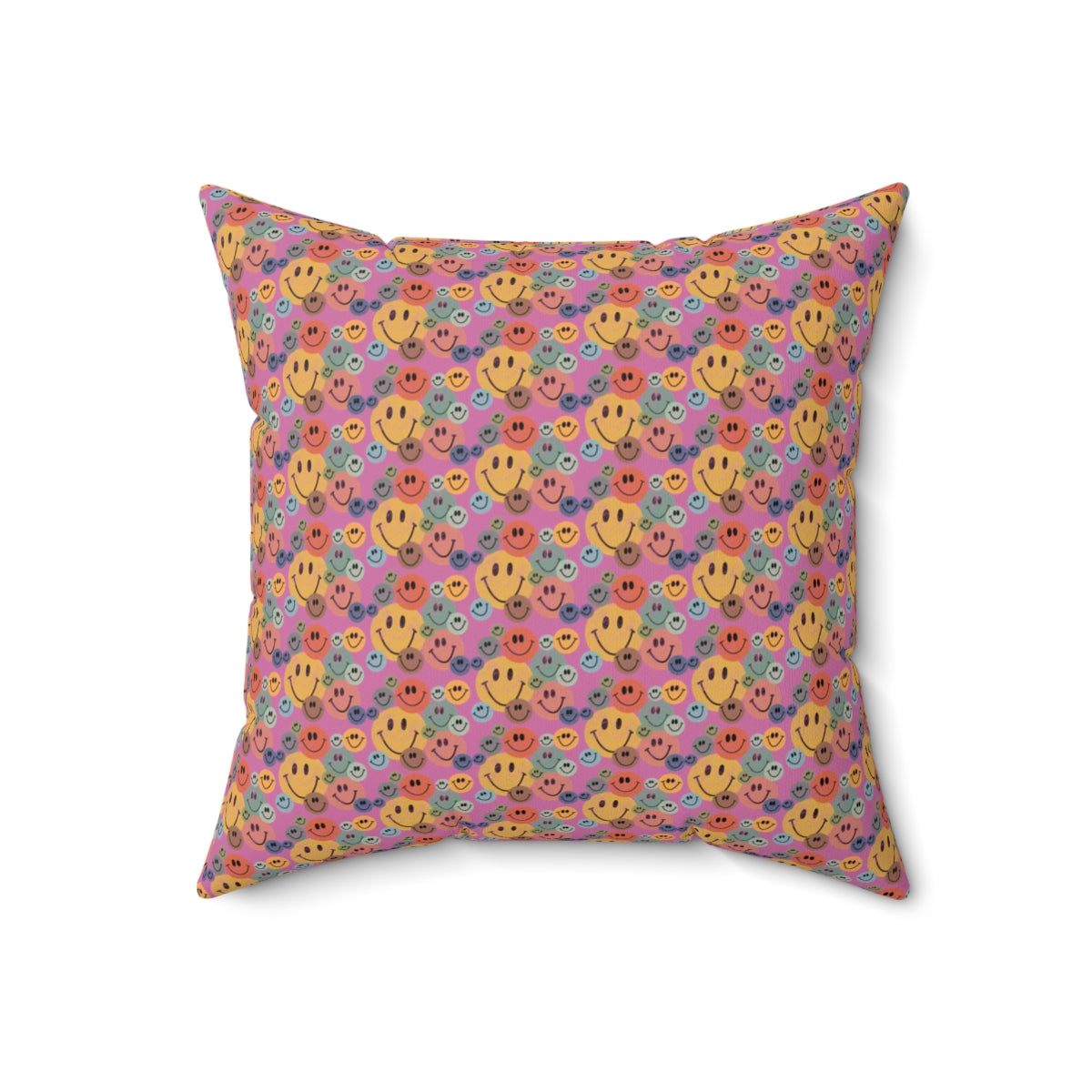 Pink Boho Retro Rustic Colored Smiley Face Pattern Spun Polyester Square Pillow