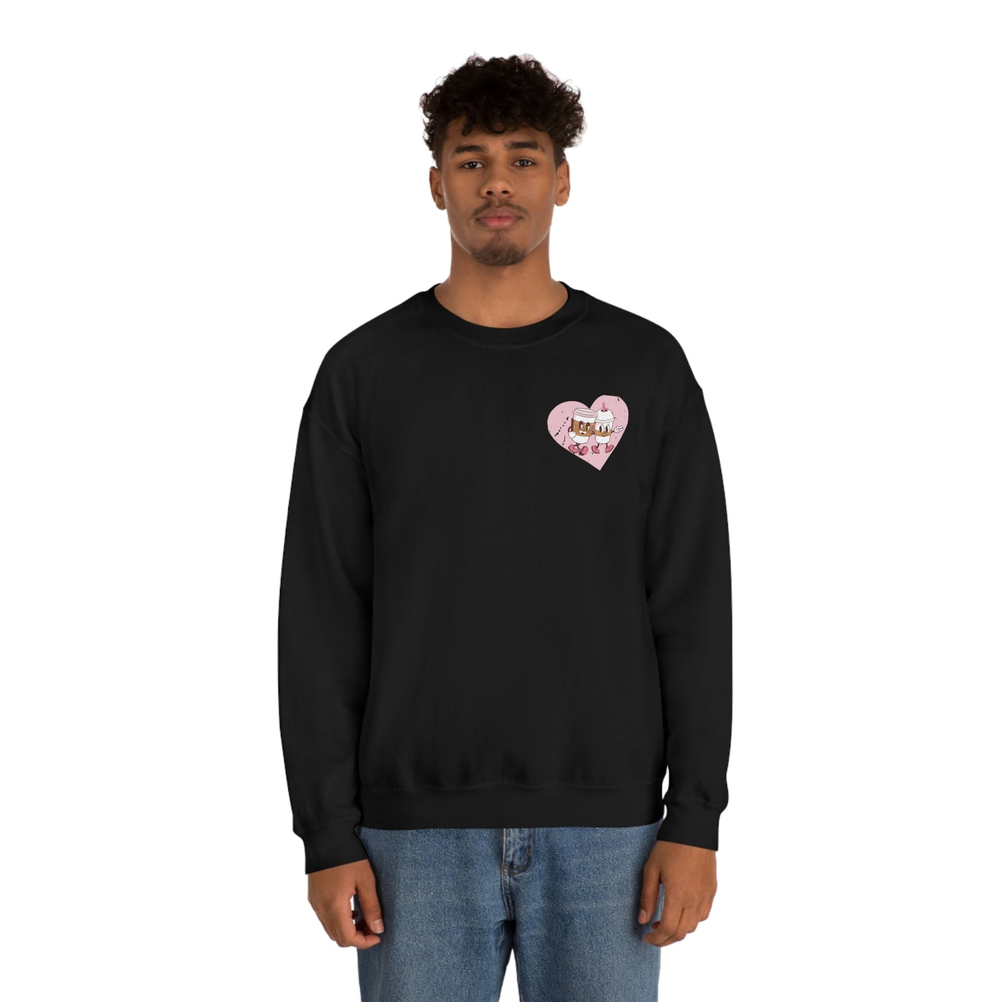Front and Back Image "I love you a Latte!" Unisex Heavy Blend™ Crewneck Sweatshirt