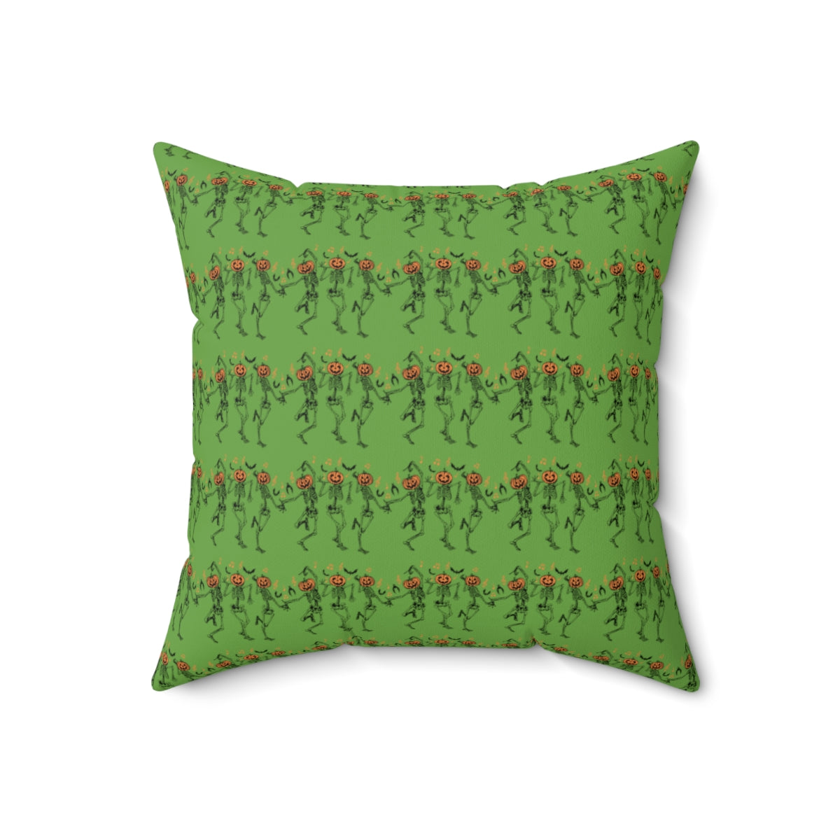 Green Dancing Pumpkin Head Skeletons Pattern Fall Halloween Spun Polyester Square Pillow