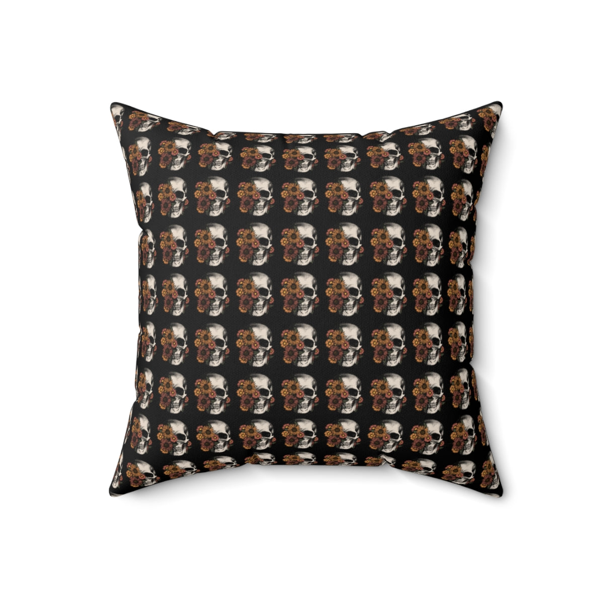 Black Boho Floral Skeleton Pattern Fall Halloween Spun Polyester Square Pillow