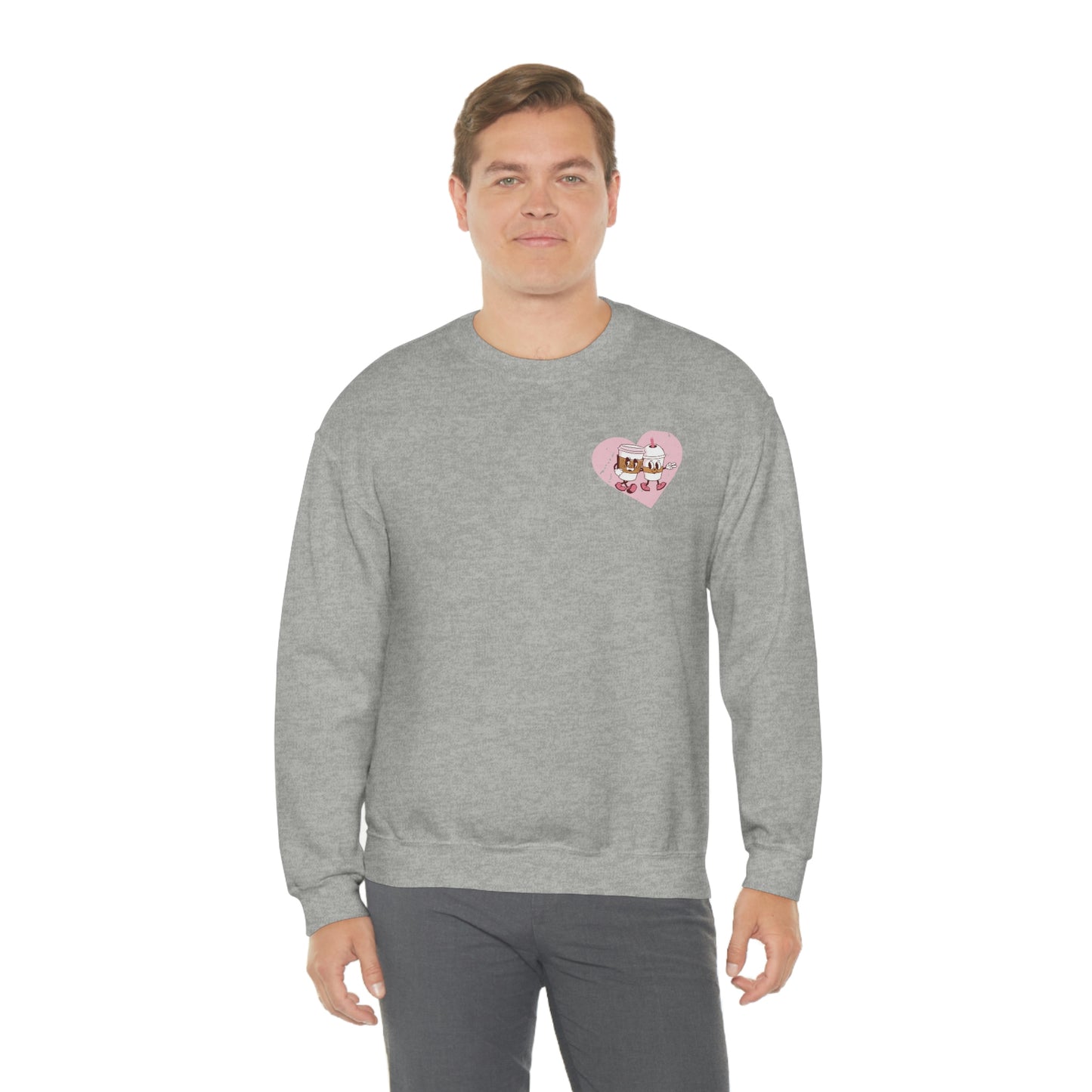 Front and Back Image "I love you a Latte!" Unisex Heavy Blend™ Crewneck Sweatshirt
