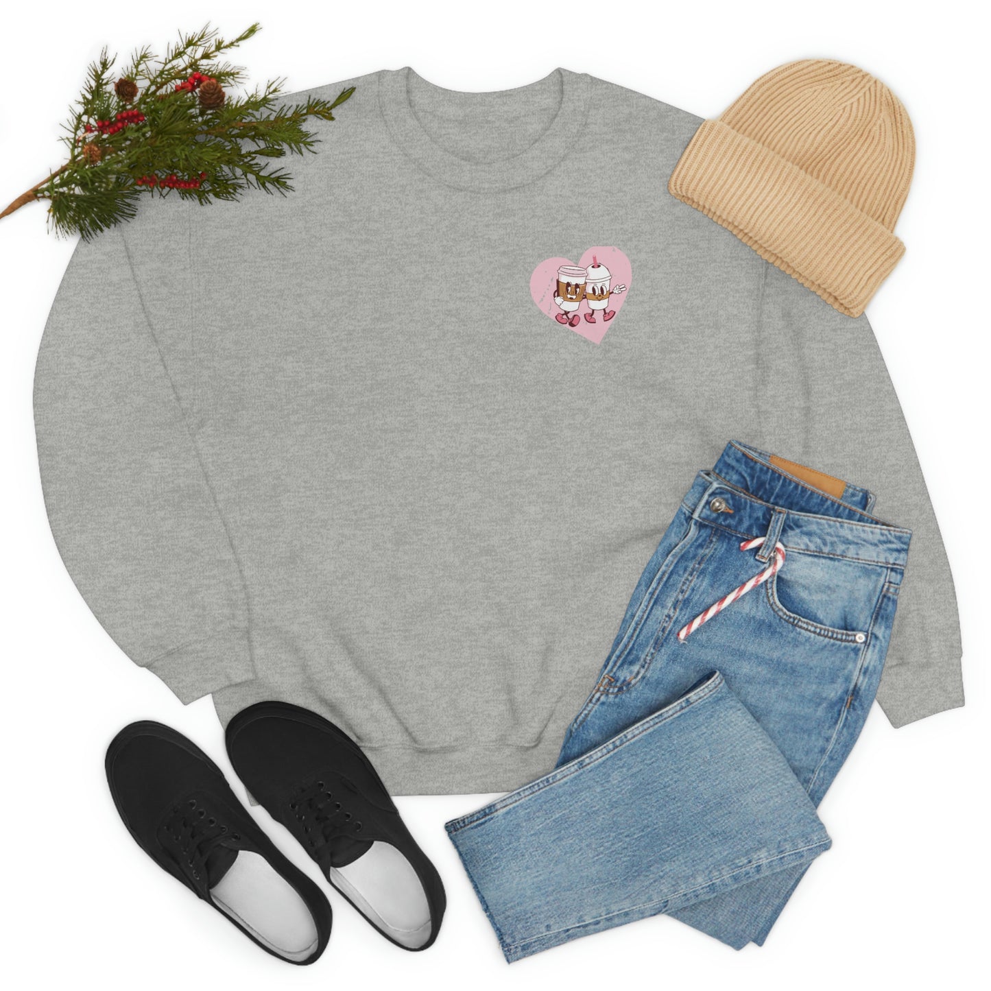 Front and Back Image "I love you a Latte!" Unisex Heavy Blend™ Crewneck Sweatshirt