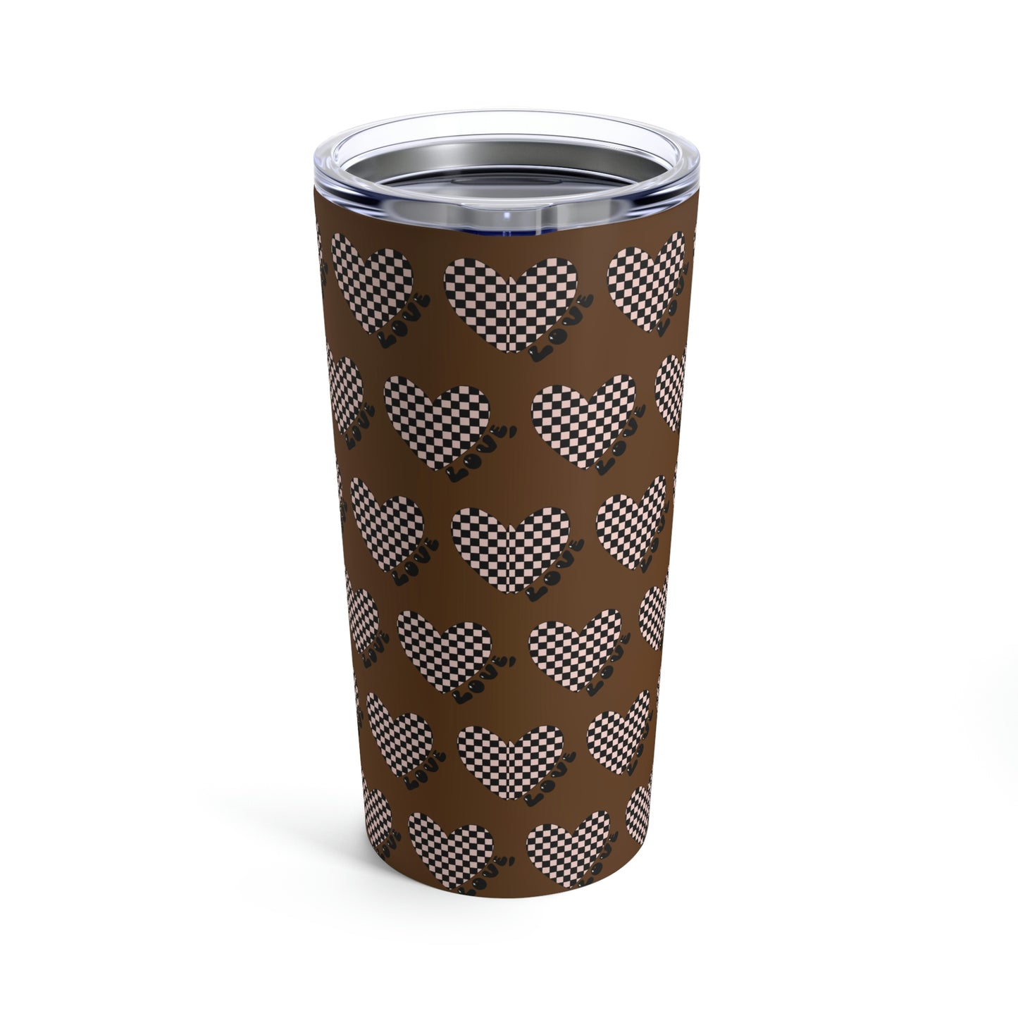 Checkered Heart with Brown Backgroud Tumbler 20oz