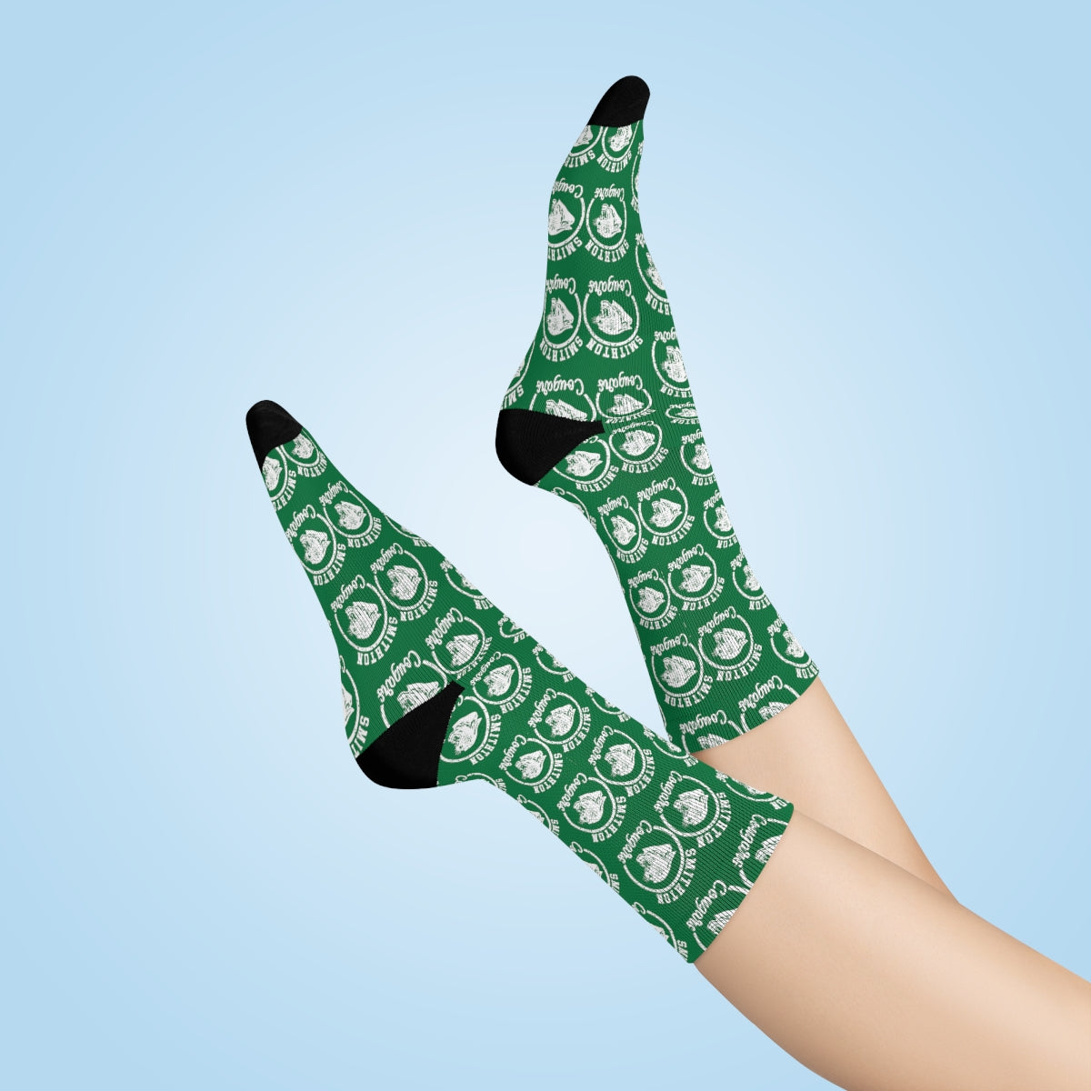 Green Smithton Cougars Pattern Crew Socks