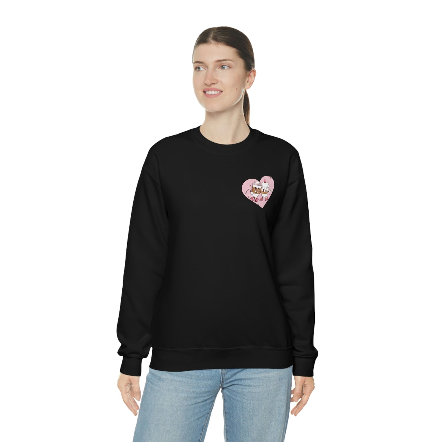 Front and Back Image "I love you a Latte!" Unisex Heavy Blend™ Crewneck Sweatshirt