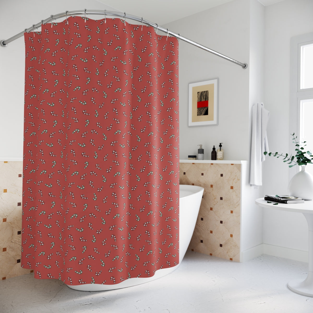 Rustic Candy Cane Pattern Polyester Shower Curtain