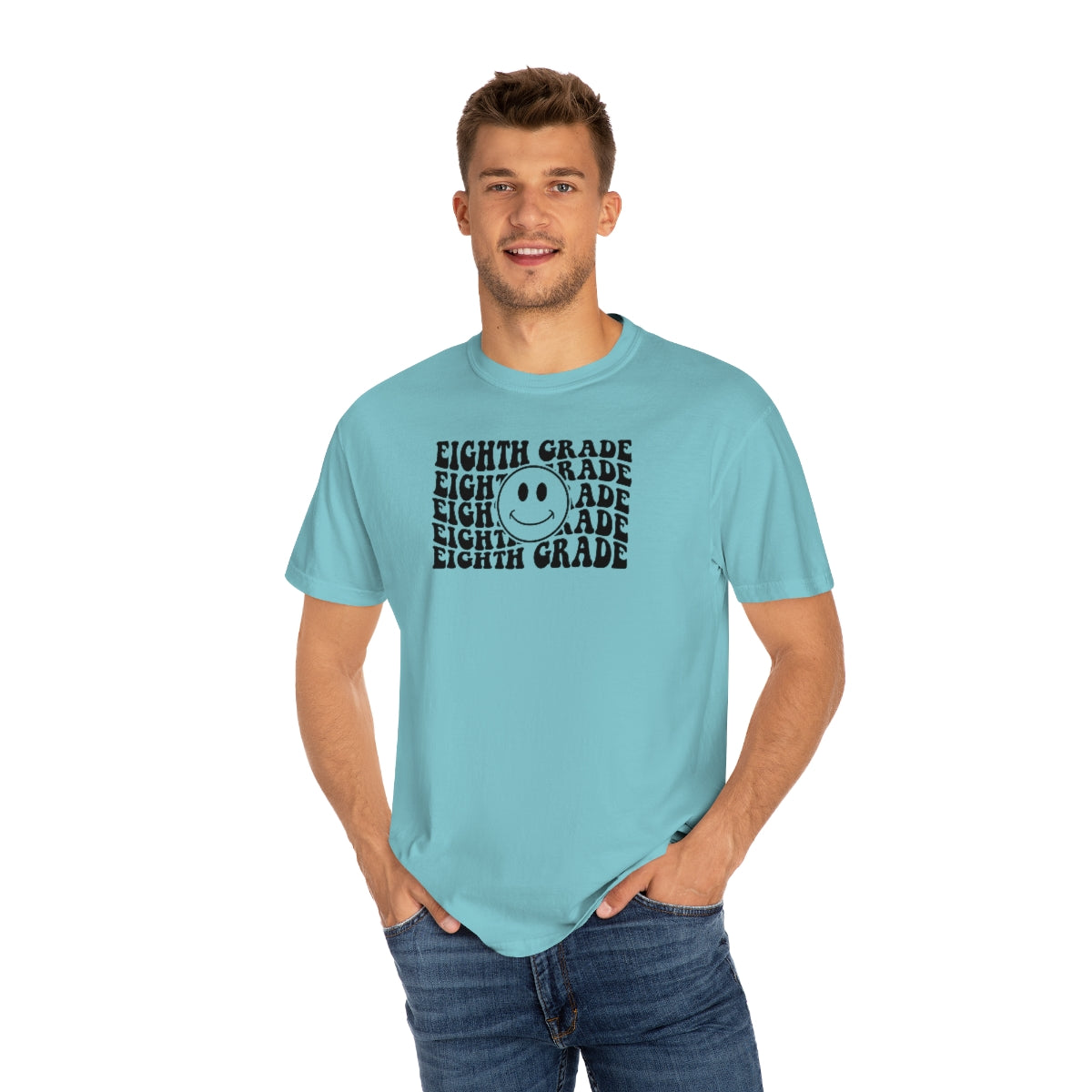 8th Grade Smiley Face Black Print Unisex Garment-Dyed PREMIUM T-shirt