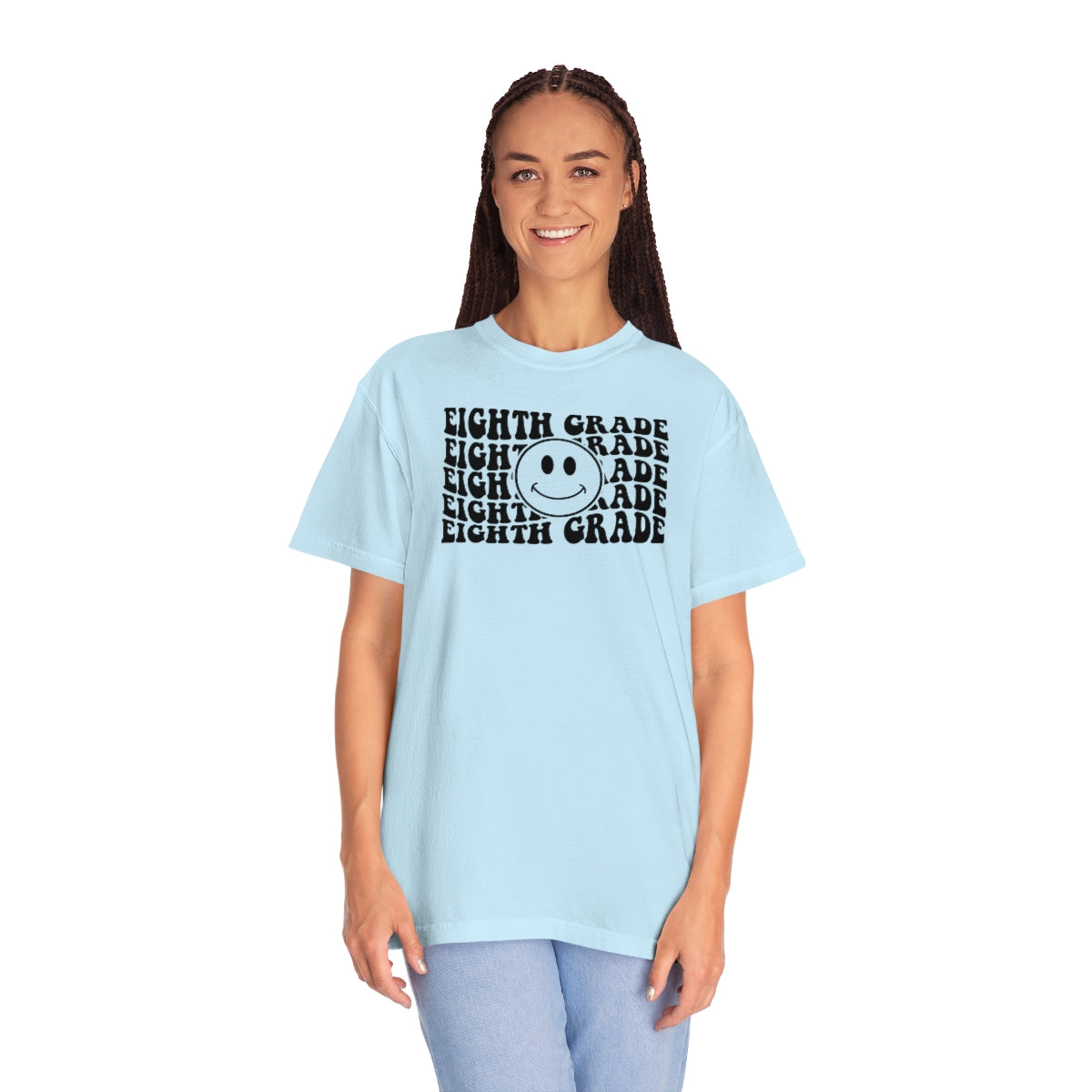 8th Grade Smiley Face Black Print Unisex Garment-Dyed PREMIUM T-shirt