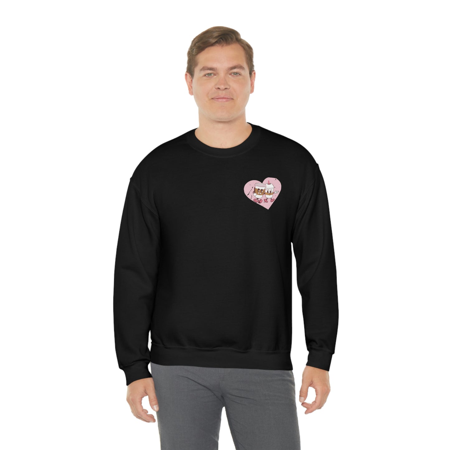 Front and Back Image "I love you a Latte!" Unisex Heavy Blend™ Crewneck Sweatshirt