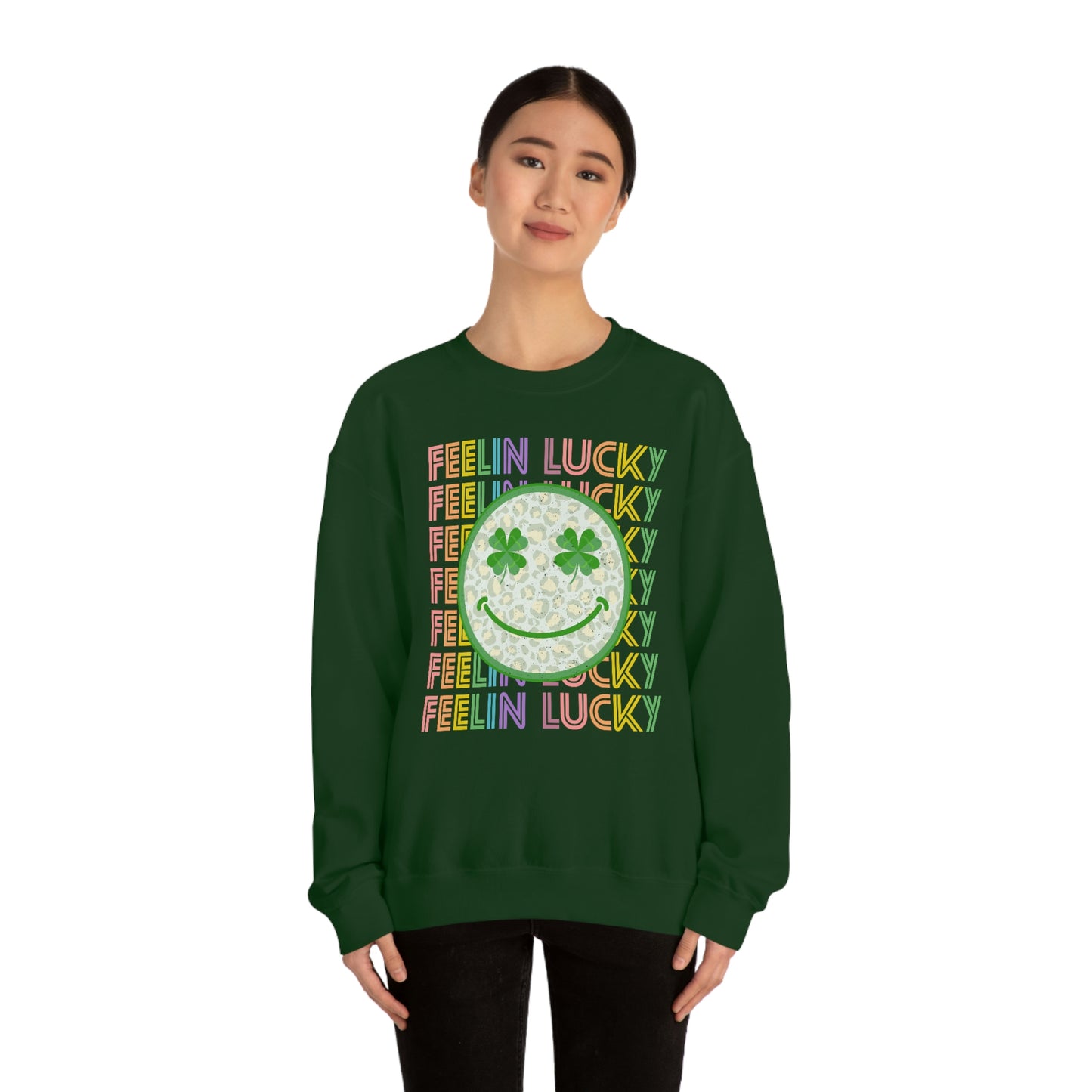 St. Patrick's Day "Feelin Lucky Smiley Face" Unisex Heavy Blend Crewneck Sweatshirt
