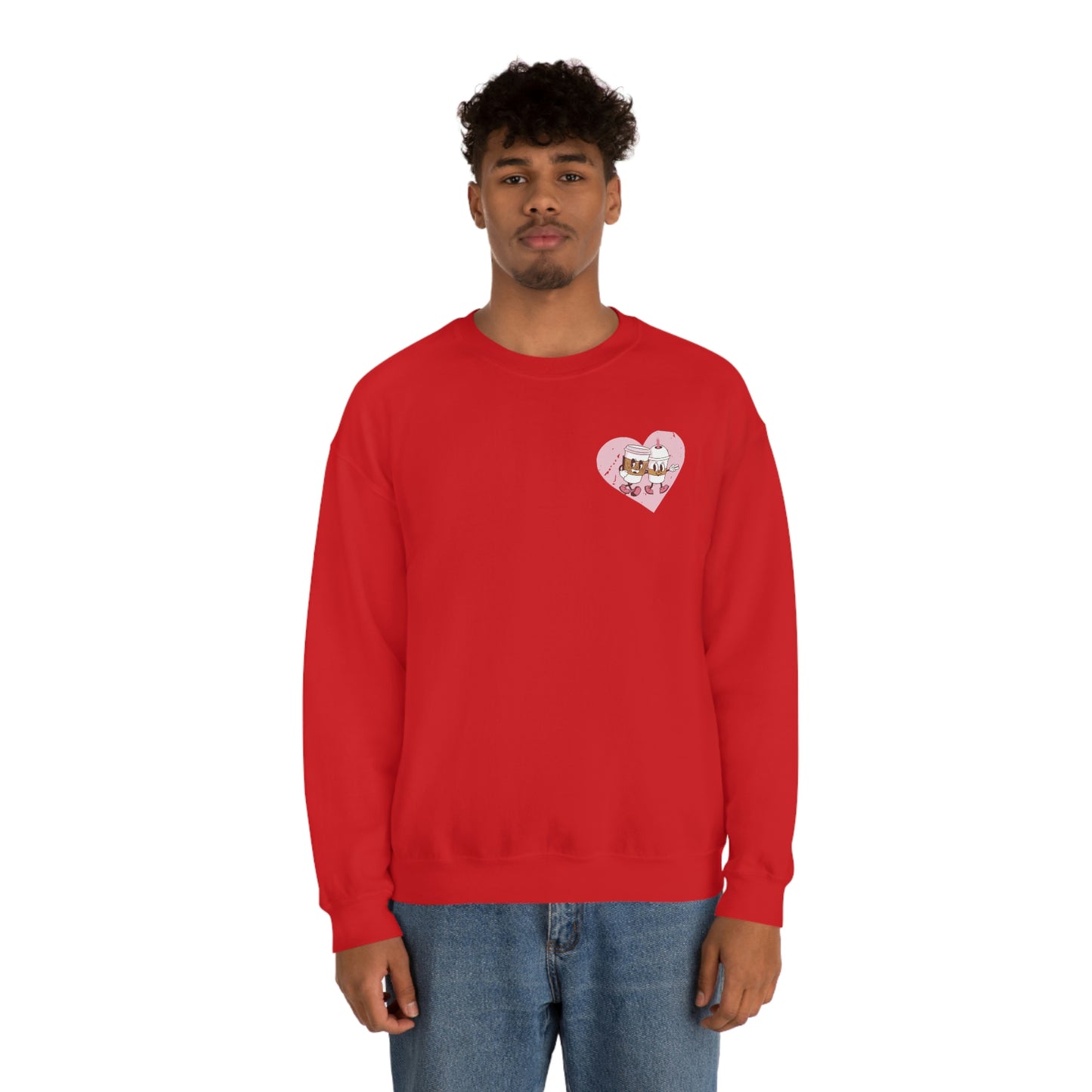 Front and Back Image "I love you a Latte!" Unisex Heavy Blend™ Crewneck Sweatshirt