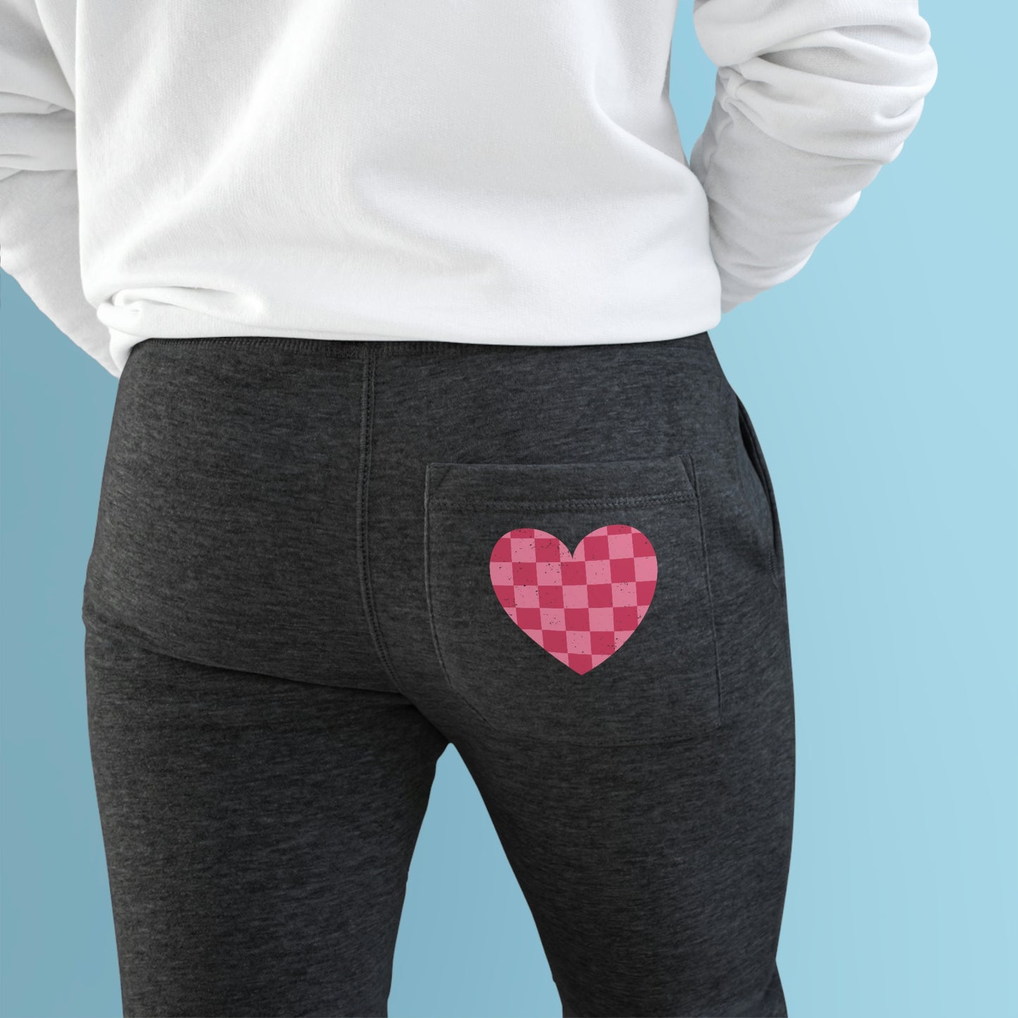 Pink and Red Checkered Board Heart Pattern Premium Fleece Joggers