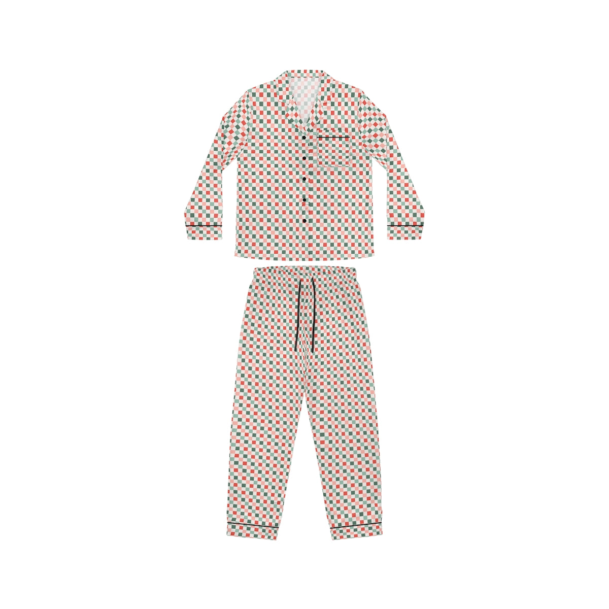 Christmas Checkerboard Pattern Women's Satin Pajamas (AOP)