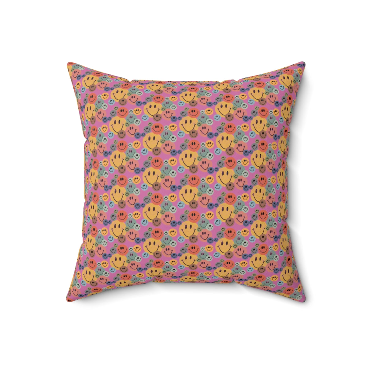 Pink Boho Retro Rustic Colored Smiley Face Pattern Spun Polyester Square Pillow
