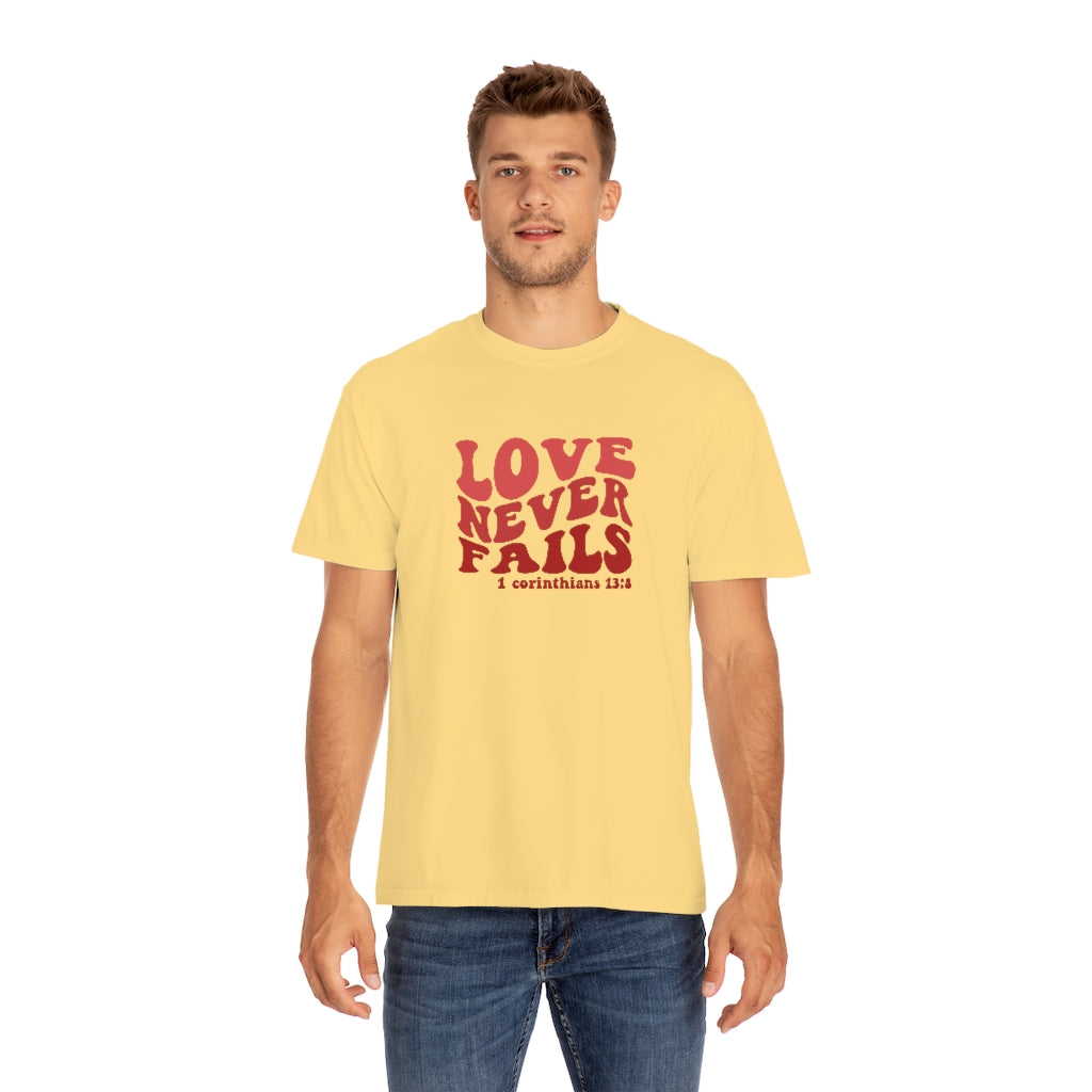 Love Never Fails Unisex Garment-Dyed PREMIUM T-shirt