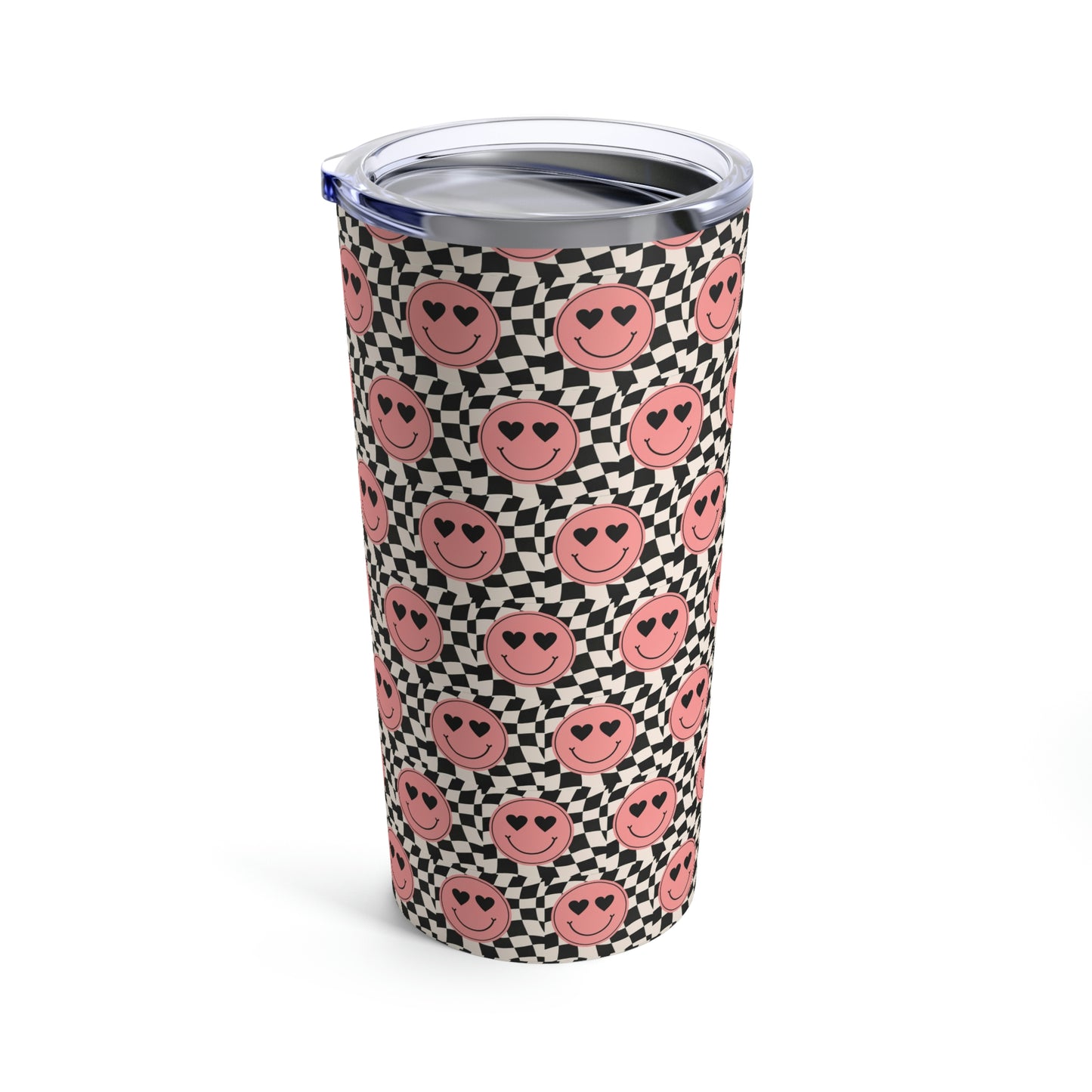 Heart Smiley Face with Checkered Background Tumbler 20oz