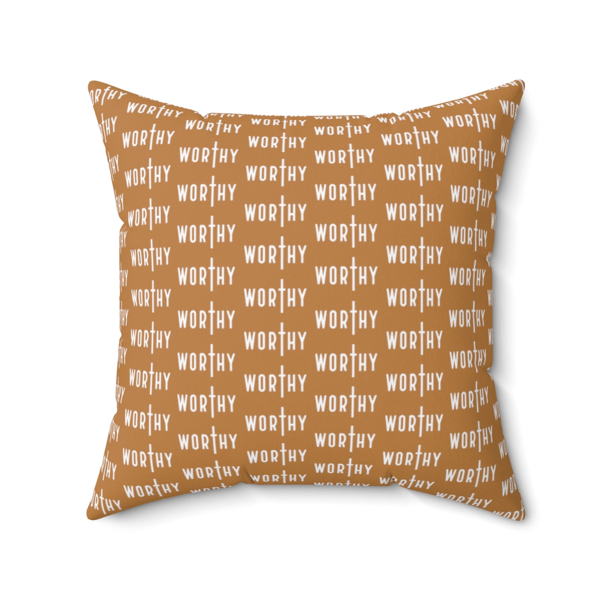 Light Brown Christian "Worthy" Pattern Square Pillow