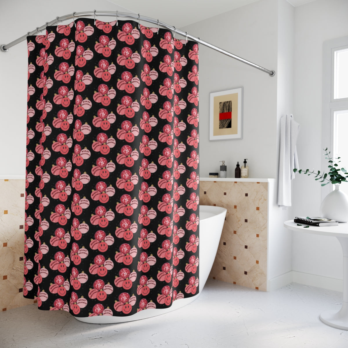 Merry Groovy Christmas Pattern Polyester Shower Curtain