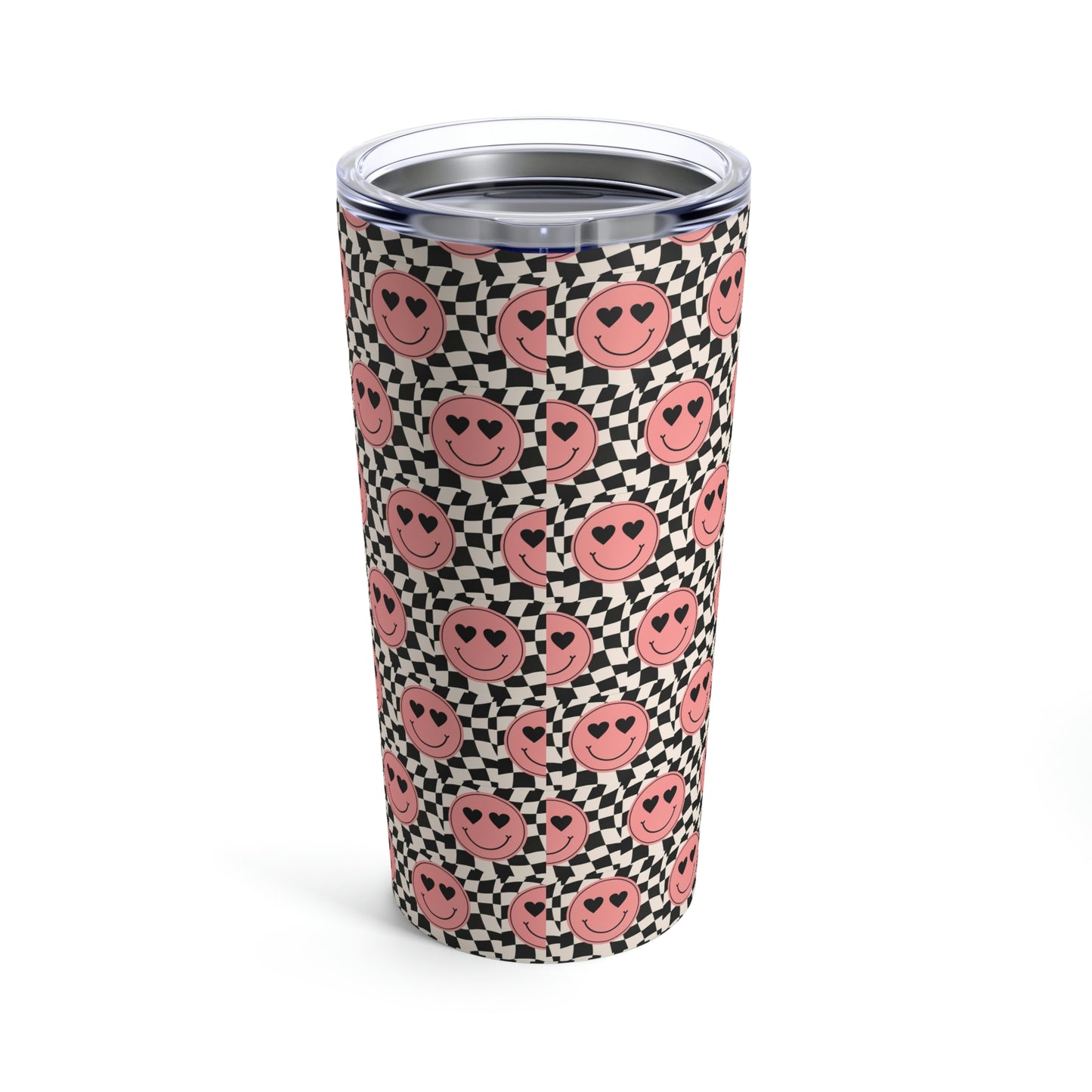 Heart Smiley Face with Checkered Background Tumbler 20oz