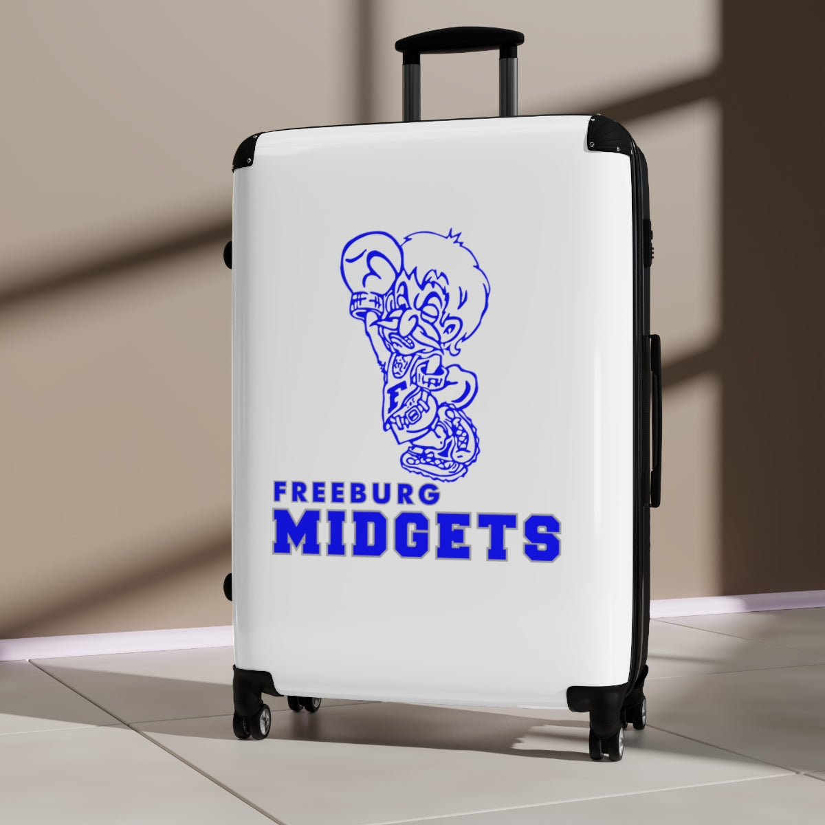 White Freeburg Midgets Suitcases - White Front/ Black Back