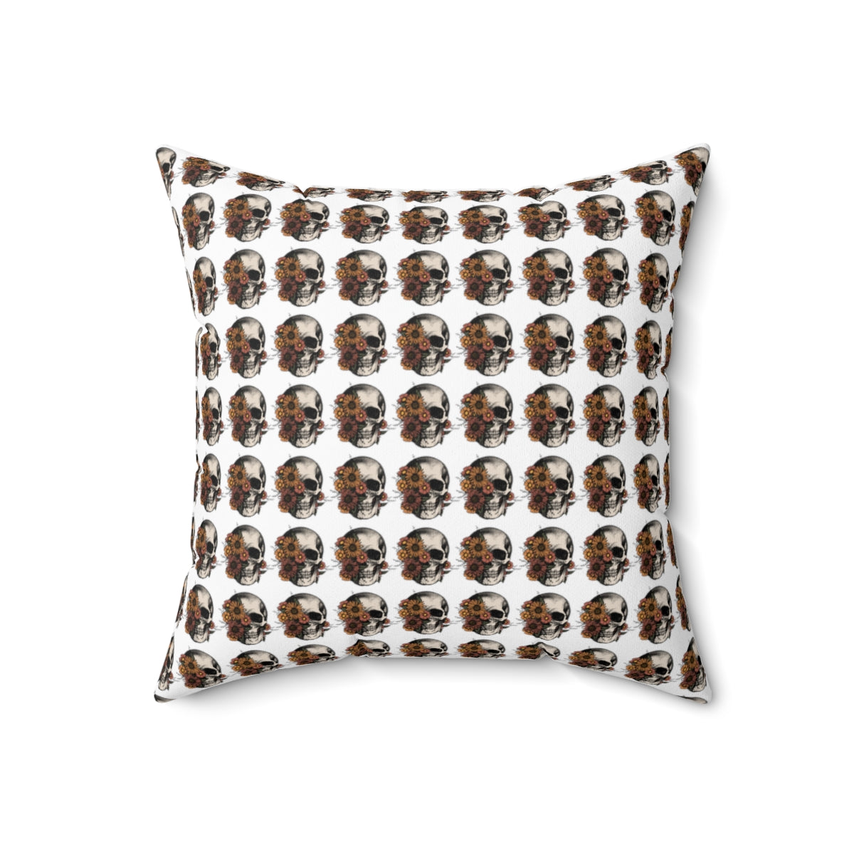 White Boho Floral Skeleton Pattern Fall Halloween Spun Polyester Square Pillow