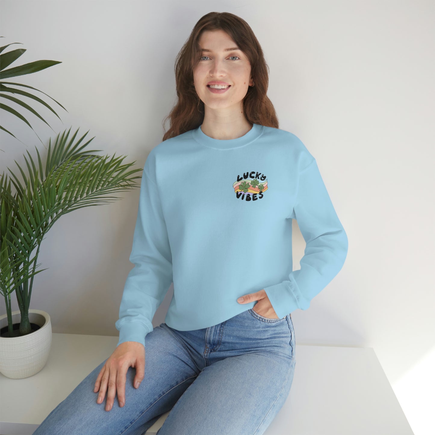 St. Patrick's Day "Lucky Vibes" Front and Back Design Unisex Heavy Blend Crewneck Sweatshirt