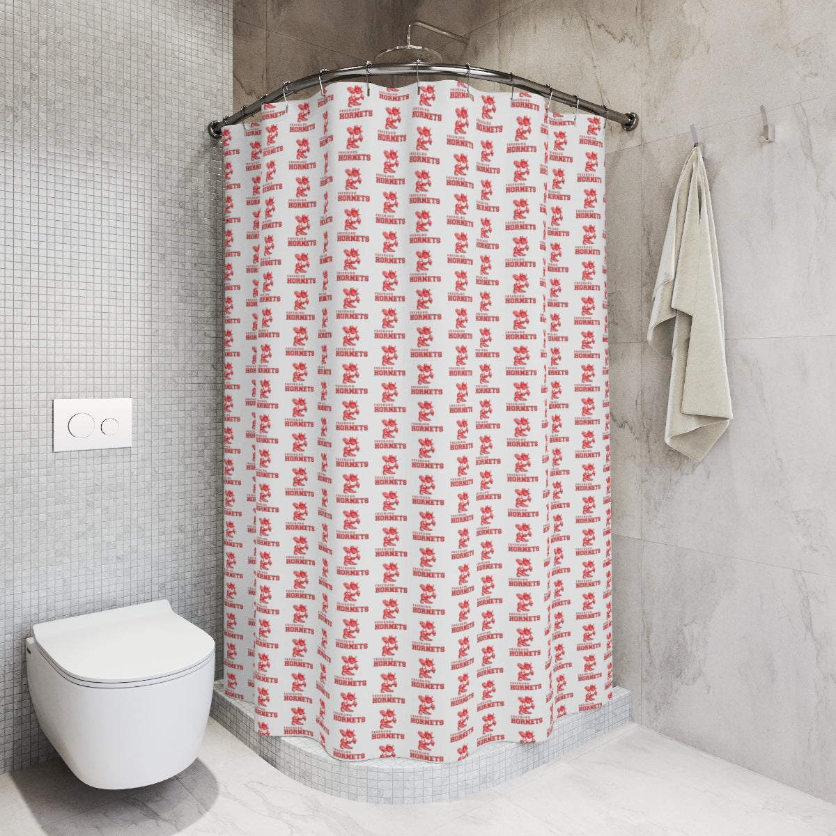 White Freeburg Hornets Pattern Polyester Shower Curtain