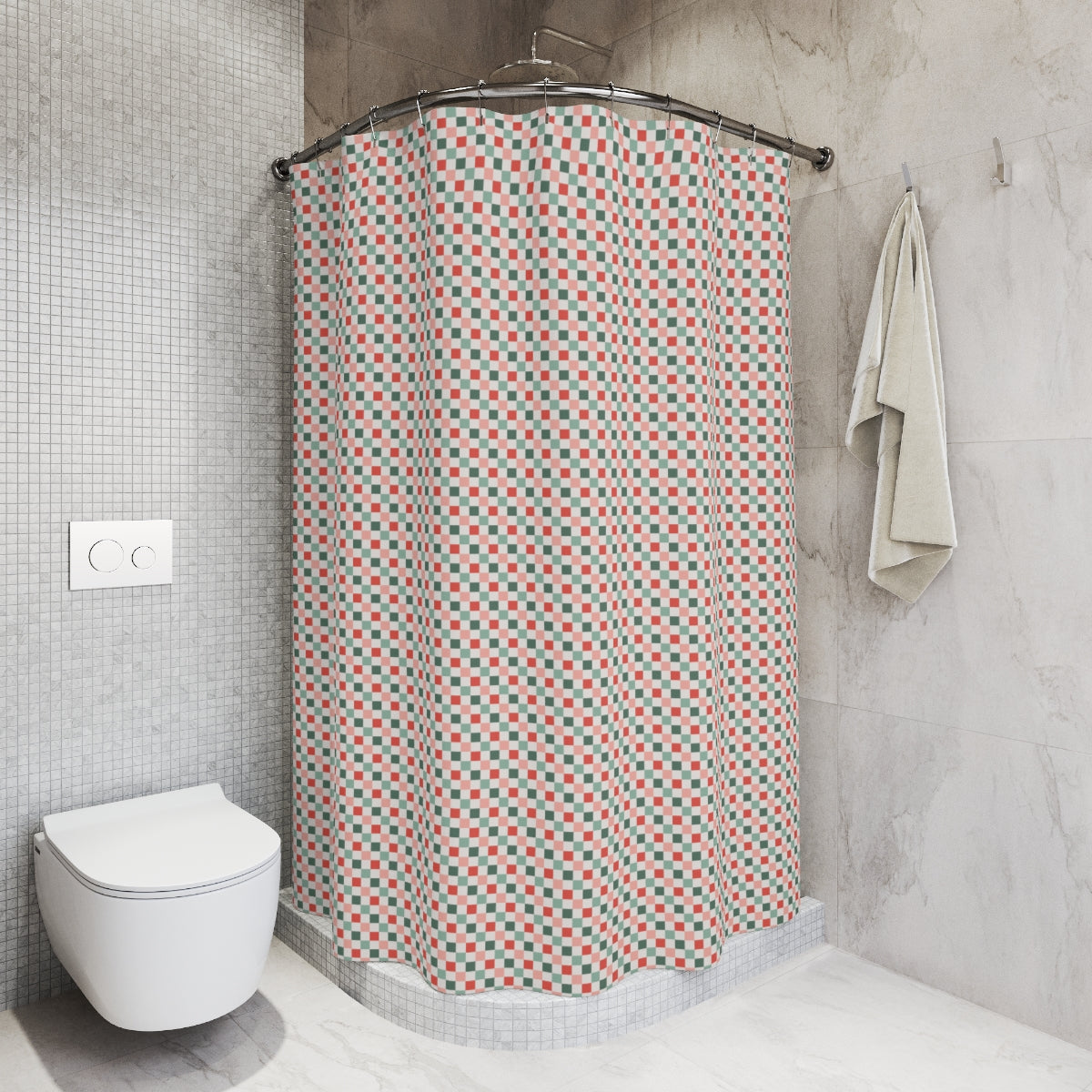 Christmas Checkerboard Pattern Polyester Shower Curtain