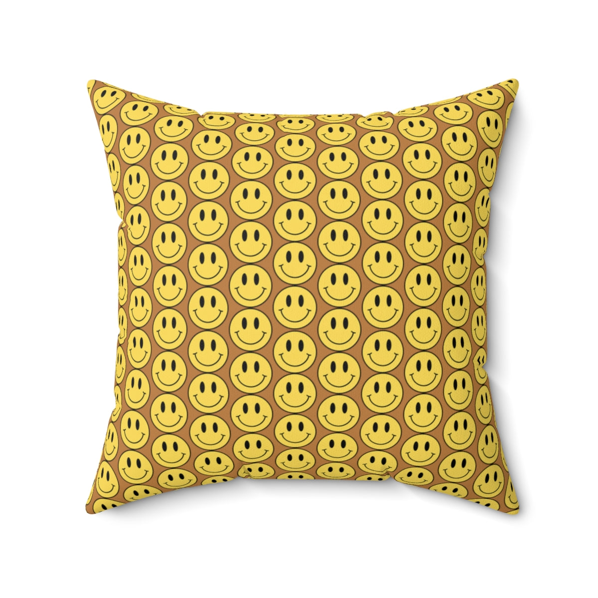 Yellow and Light Brown Smiley Face Pattern Spun Polyester Square Pillow