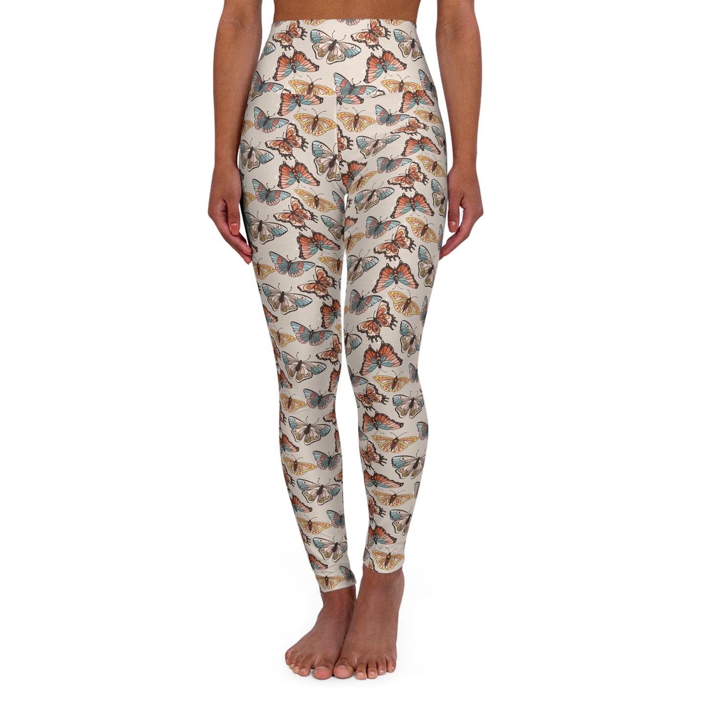 Butterflies Brown Boho High Waisted White Yoga Leggings