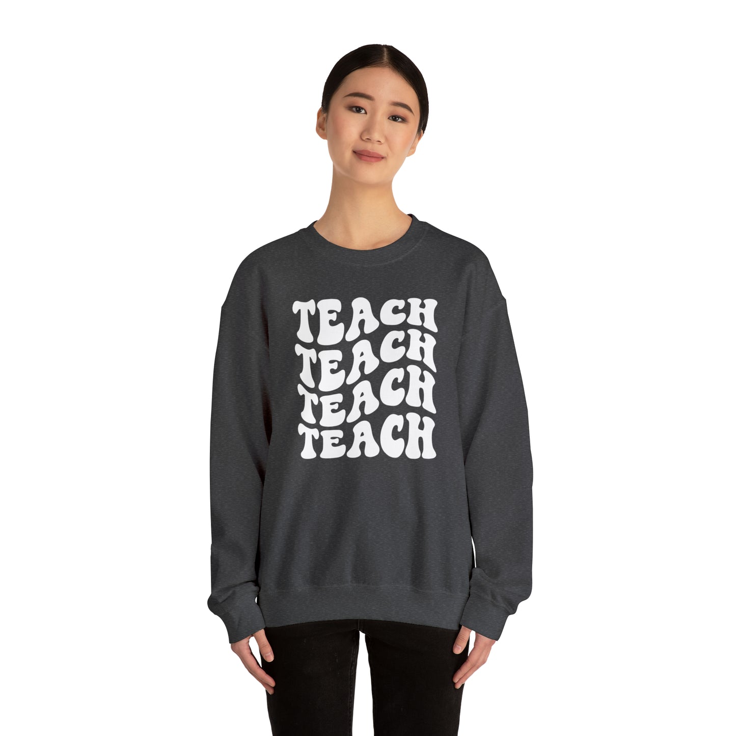 Teach Teach Teach Teach White Logo Unisex Heavy Blend™ Crewneck Sweatshirt