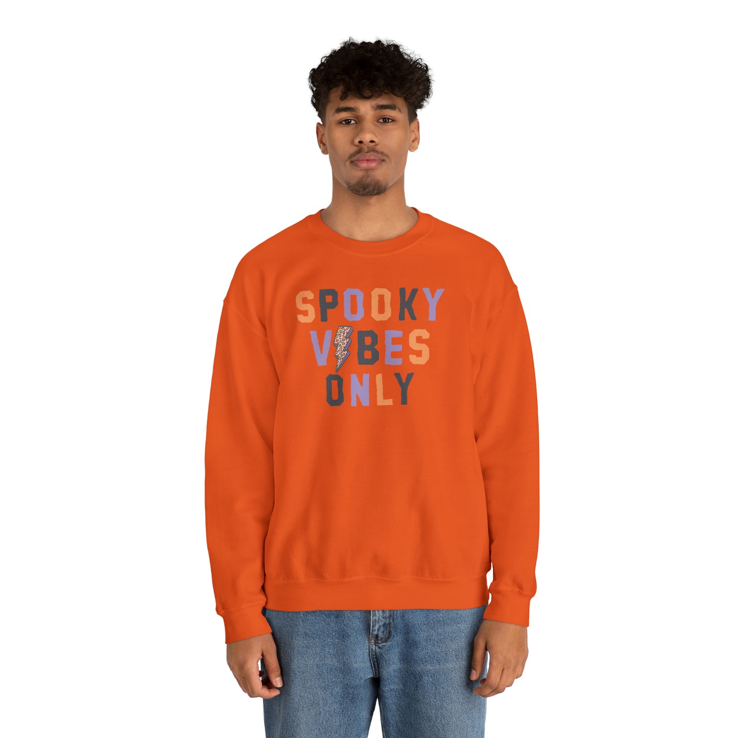 Spooky Vibes Fall Halloween Retro Warm Colored  Unisex Heavy Blend™ Crewneck Sweatshirt