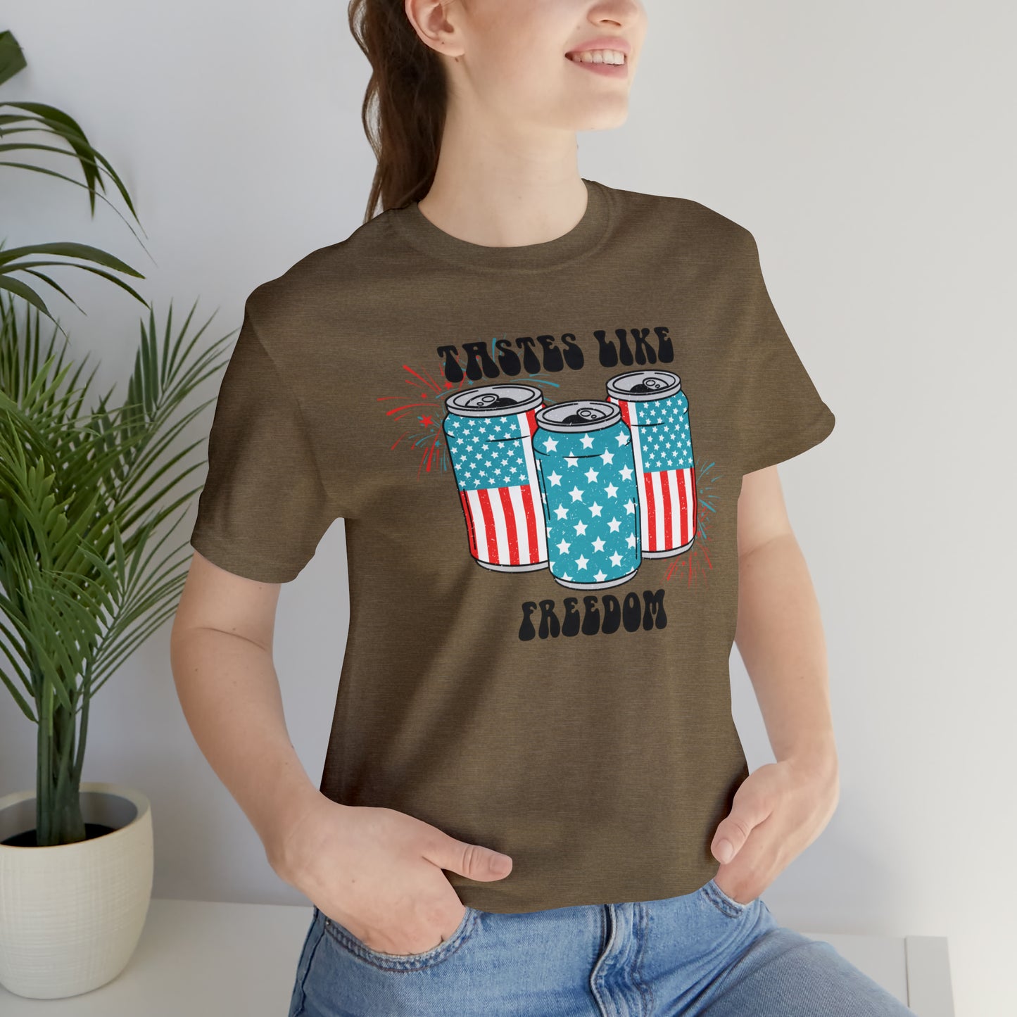 American USA Tastes Like Freedom Beverage Can Unisex Jersey Short Sleeve Tee