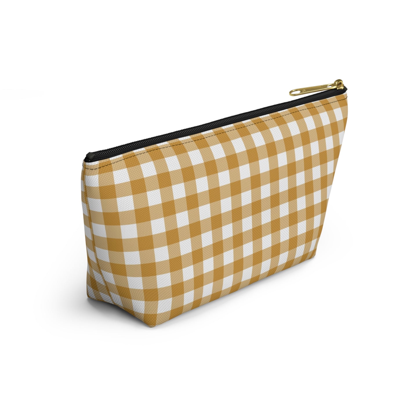 Mustard Gingham Print Design  Accessory Pouch w T-bottom